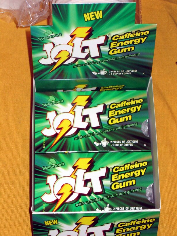 Two pieces of the new "Jolt" caffeine energy gum are equal to 
a cup of coffee for U.S. warriors in the battlefield to help sustain a high 
energy level. This gum is included as part of the prototype "First Strike" 
rations that provide highly mobile ground troops with total eat-on-the-move 
capability. Photo by Phil Copeland