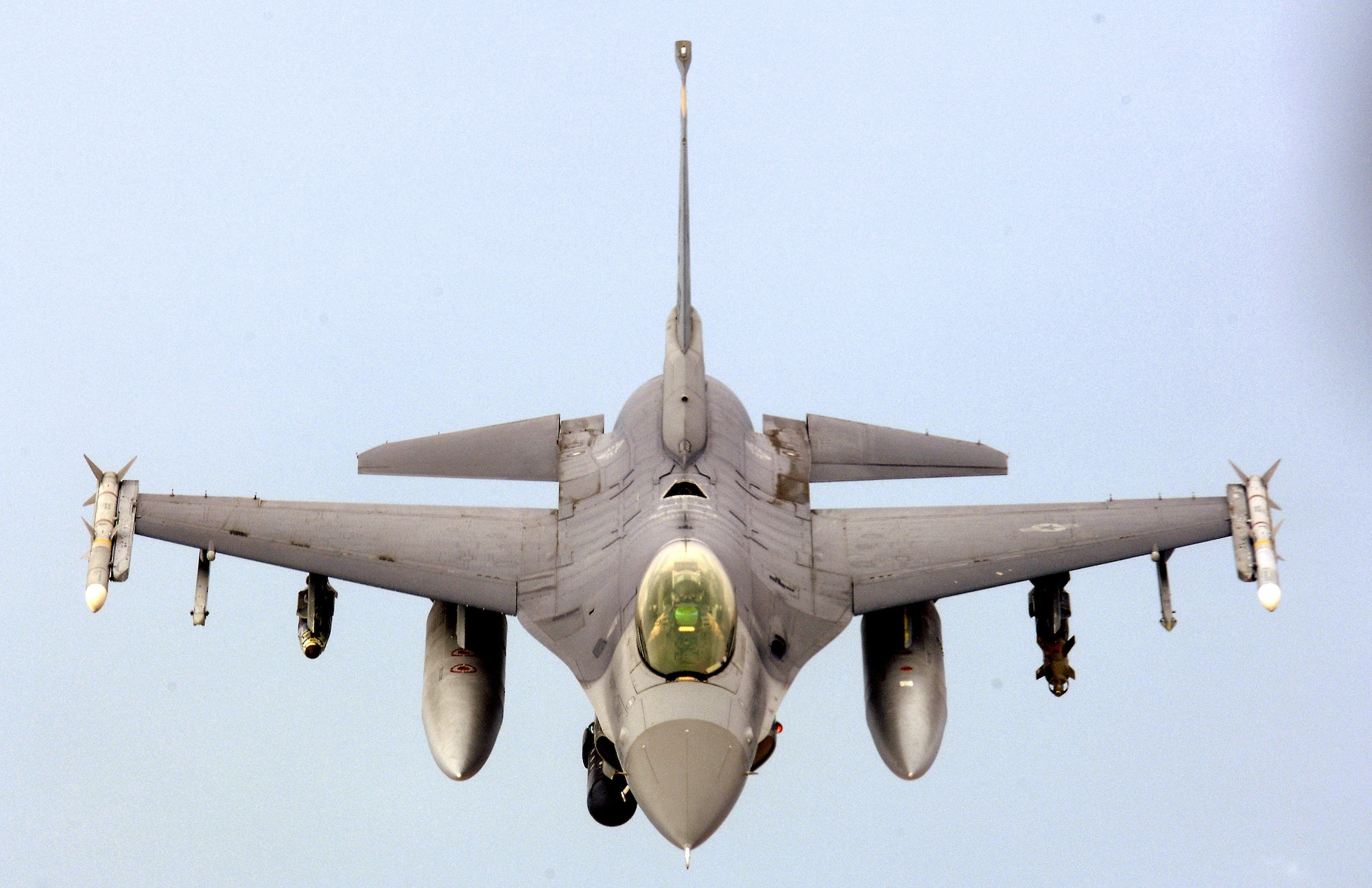 F-16 Fighting Falcons, like this fighter fly combat missions daily in support of Operation Iraqi Freedom. The F-16, a compact, multi-role fighter, is highly maneuverable and has proven itself in air-to-air combat and air-to-ground surface attack. (U.S. Air Force photo/Staff Sgt. Brian Ferguson)

