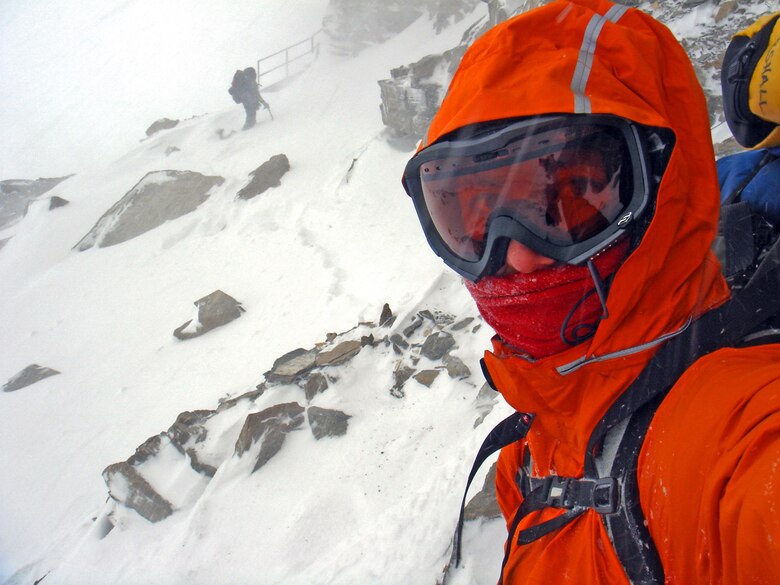 Capt. Rob Marshall, a pilot with the 71st Special Operations Squadron, Kirtland Air Force Base, N.M., attempts to climb Switzerland?s Matterhorn mountain in December 2006. Captain Marshall?s team was with faced sub-zero wind chills and heavy snow and was forced to turn back in this climb. Captain Marshall helped to create the 7 Summits Challenege with the vision of instilling a greater pride in the Air Force. (Courtesy photo)                             