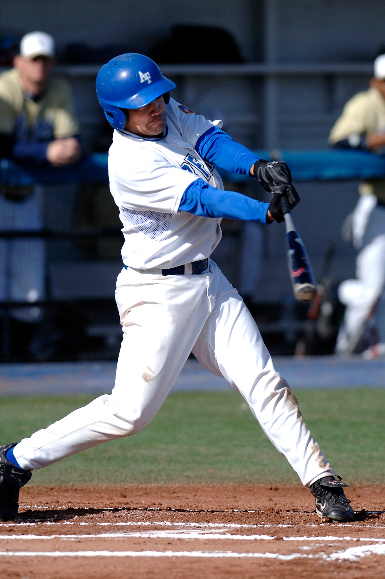 Senior cadet Geno Salazar connects for a leadoff home run during play against the Northern Colorado Bears Feb 10. He is the shortstop for the AF Academy Men Falcons baseball team.  The Bears swept the three game weekend series from the Falcons. (U.S. Air Force photo/Mike Kaplan)