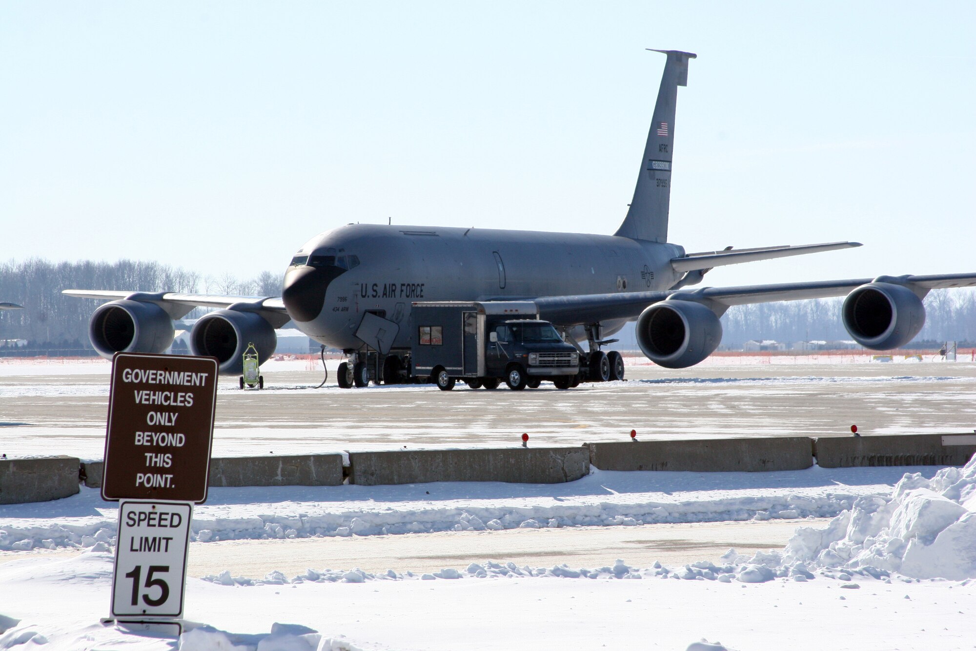GRISSOM AIR RESERVE BASE, Ind.--A KC-135R Stratotanker is pre-flighted in preparation for an aerial refueling mission recently.  Grissom's  KC-135s are currently undergoing the Block 40 upgrade making them the very latest equipped tankers in the Air Force.(U.S. Air Force photo/Senior Airman Omar Delacruz)