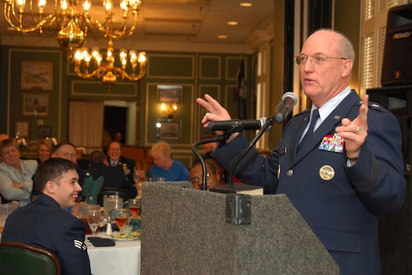 SHAW AIR FORCE BASE, S.C. -- Chaplain (Brig. Gen.) Cecil Richardson, Air Combat Command deputy chief of chaplains, speaks Feb. 8 at the 20th Fighter Wing Prayer Luncheon. In February 1953, members of the U.S. Senate and House, prayer groups and President Dwight Eisenhower established the first Presidential Prayer Breakfast to seek divine guidance for the national leadership and to reaffirm faith and dependence on God. It has become an annual event across the nation. (U.S. Air Force photo/Airman 1st Class Kathrine McDowell) 
