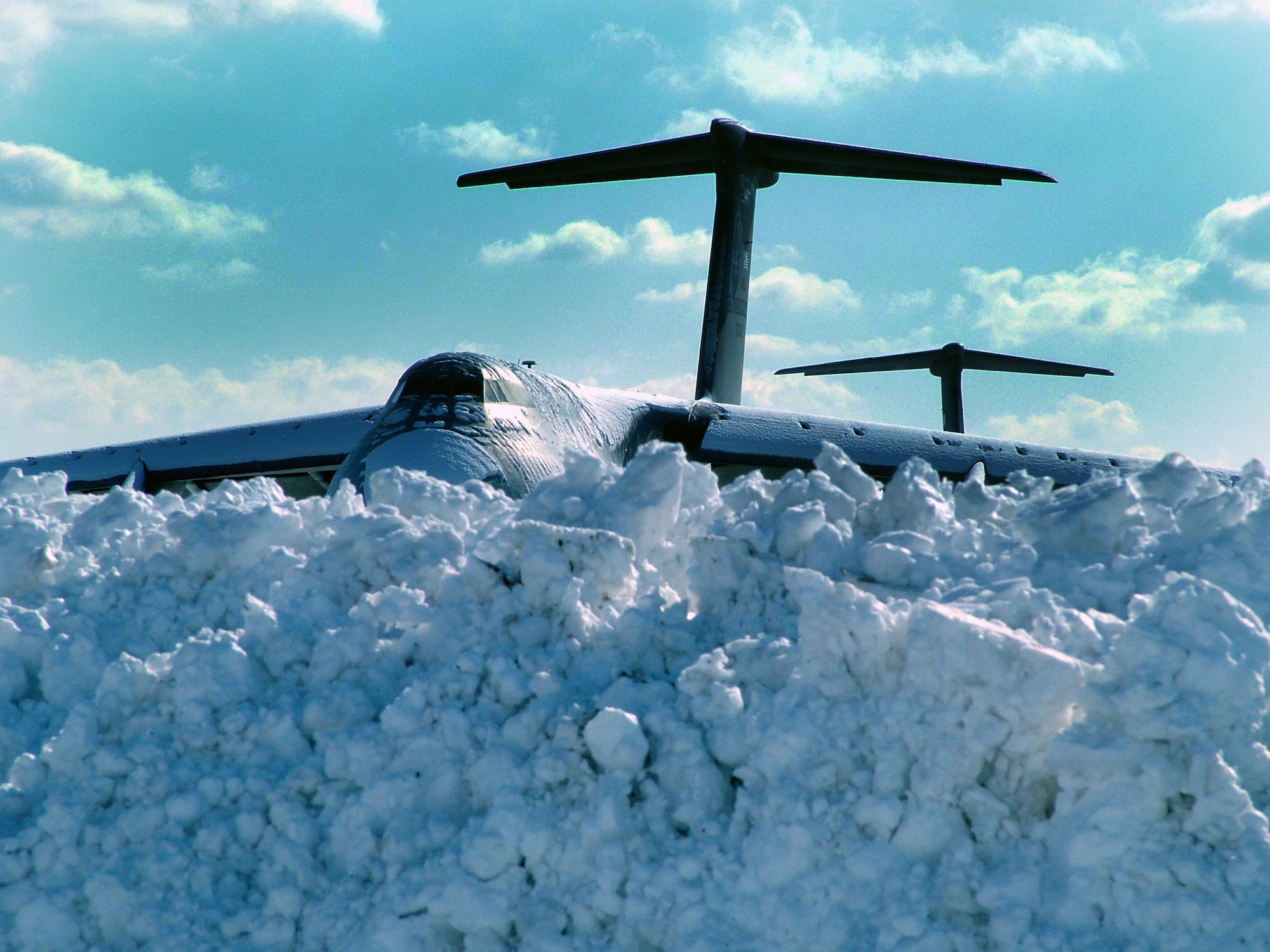 WESTOVER AIR RESERVE BASE, Mass. -- Four inches of snow fell Feb. 2 on the flightline giving the 10 newly assigned C-5Bs a taste of the New England winter. These newer B-models were orignally assigned to Dover Air Force Base, Delaware and where built in the 1980s making for a much younger fleet of 16 C-5s at Westover. 