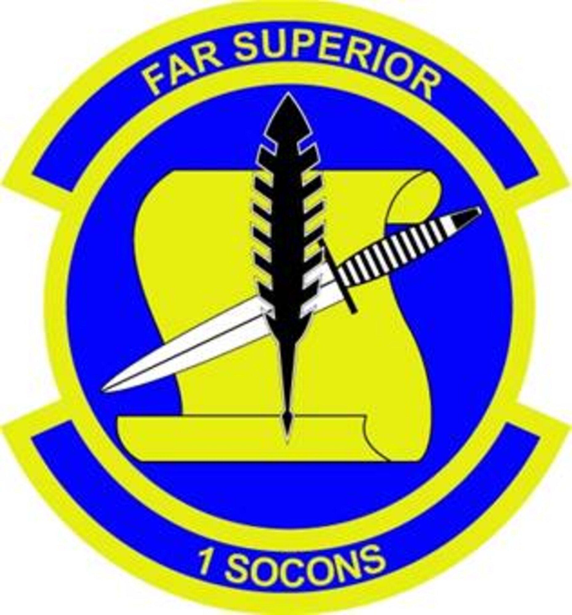 Blue represents the sky, the primary theater of Air Force operations. Yellow signifies the sun and the excellence required of Air Force personnel. The ink quill and paper scroll represent the essential tools of the contracting function; the mission of the unit. The dagger represents the support of the unit's primary customers, Air Force Special Operations Command and the 1st Special Operations Wing.