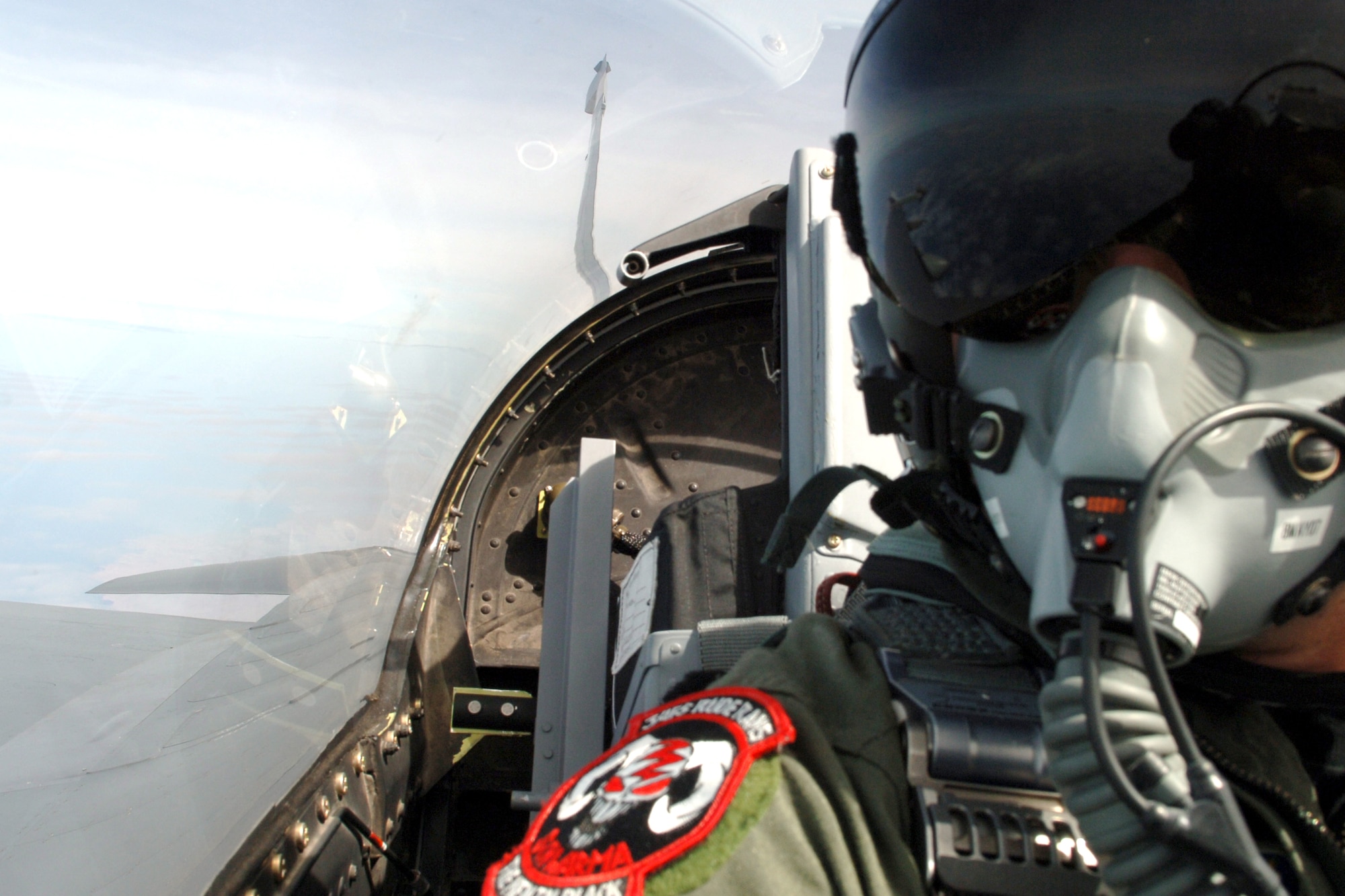 An F-16 Fighting Falcon piloted by Lt. Col. Tom "Divot" Smith flies over Peru during dissimilar air combat training as part of Falcon and Condor 2007, a joint exercise between the U.S. and Peruvian Air Forces. The exercise allows the U.S. military to build relationships with military and civilian leaders of Peru. The F-16 is from the 34th Fighter Squadron at Hill Air Force Base, Utah. (U.S. Air Force photo/Tech. Sgt. Eric Kreps)