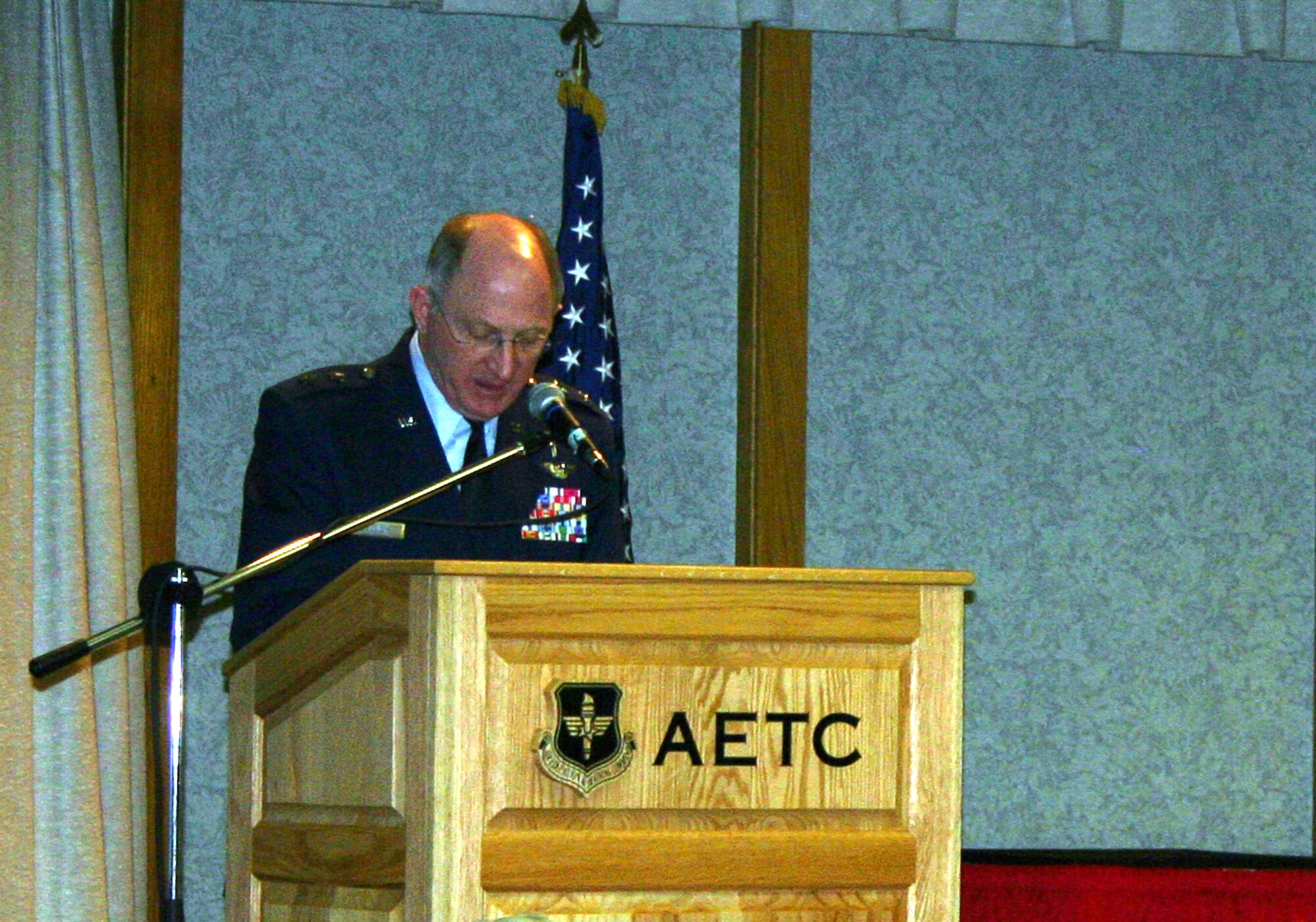 Chap. (Maj. Gen.) Charles Baldwin, the U.S. Air Force chief of chaplains, speaks at the National Prayer Breakfast at the Sheppard Club Feb. 16. (U.S. Air Force photo/Airman 1st Class Jacob Corbin)