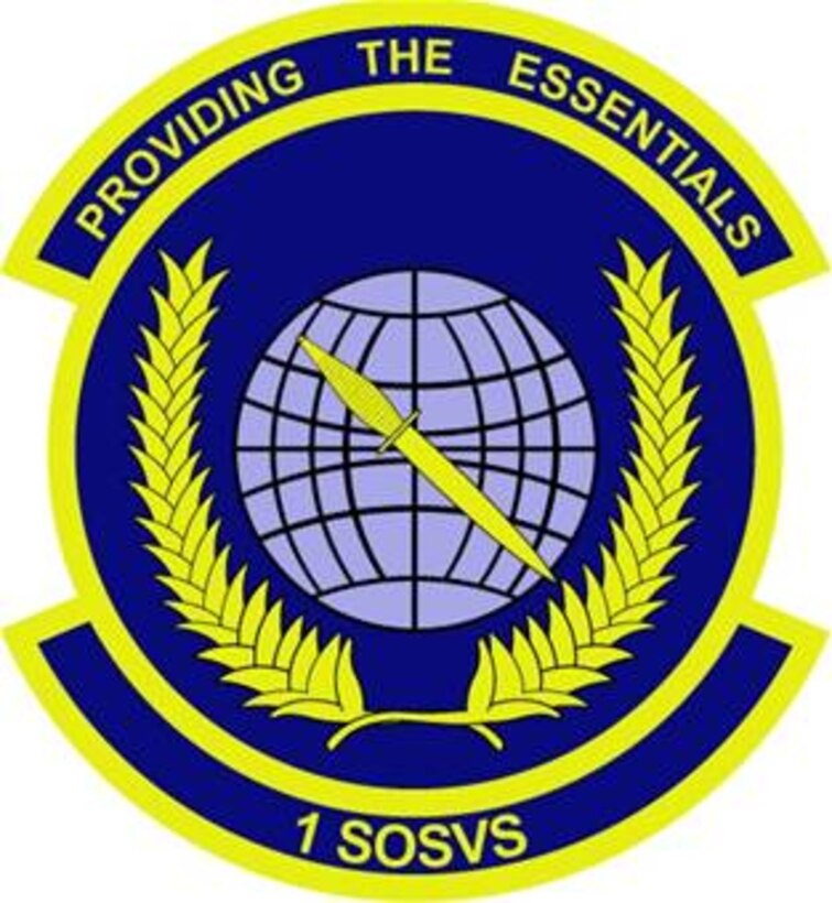 1st Special Operations Services Squadron emblem significance: The disc is divided into dark and light blue to suggest the unit's day/night service operations. The globe signifies the worldwide duty commitment of the unit and it's worldwide mobility and quick response commitment of the unit's PRIME RIBS teams. The grid lines and olive branches represent the unit's constant striving for peace and serenity of the world--the mission will be accomplished, be it during peacetime or wartime. The dagger reflects the commitment by six major flights of the unit to uphold the proud heritage of the air commandos.