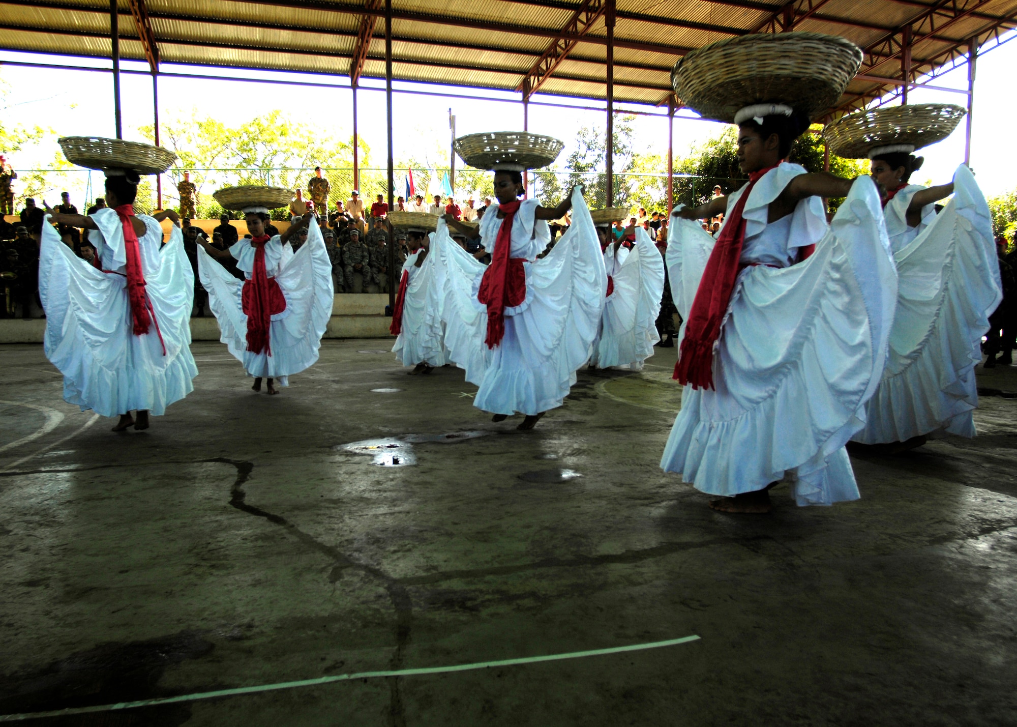 Students from the San Francisco School Dance Group of Santa Teresa perform a traditional Nicaraguan dance during the opening ceremonies of New Horizons-Nicaragua 2007, Feb. 15. (U.S. Air Force photo/Tech. Sgt. Kevin P. Milliken)