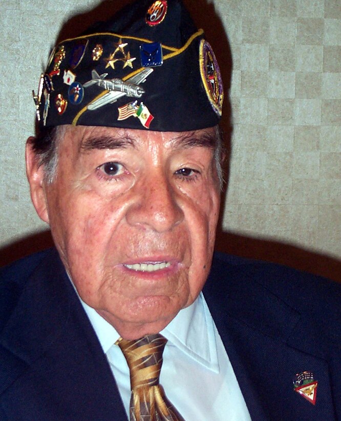Retired Mexican air force Col. Carlos Garduno, World War II  "Aztec Eagles" pilot, said only 10 of more than 300 Mexican men who volunteered  to fight alongside Americans during the war are still alive. Photo by Rudi  Williams