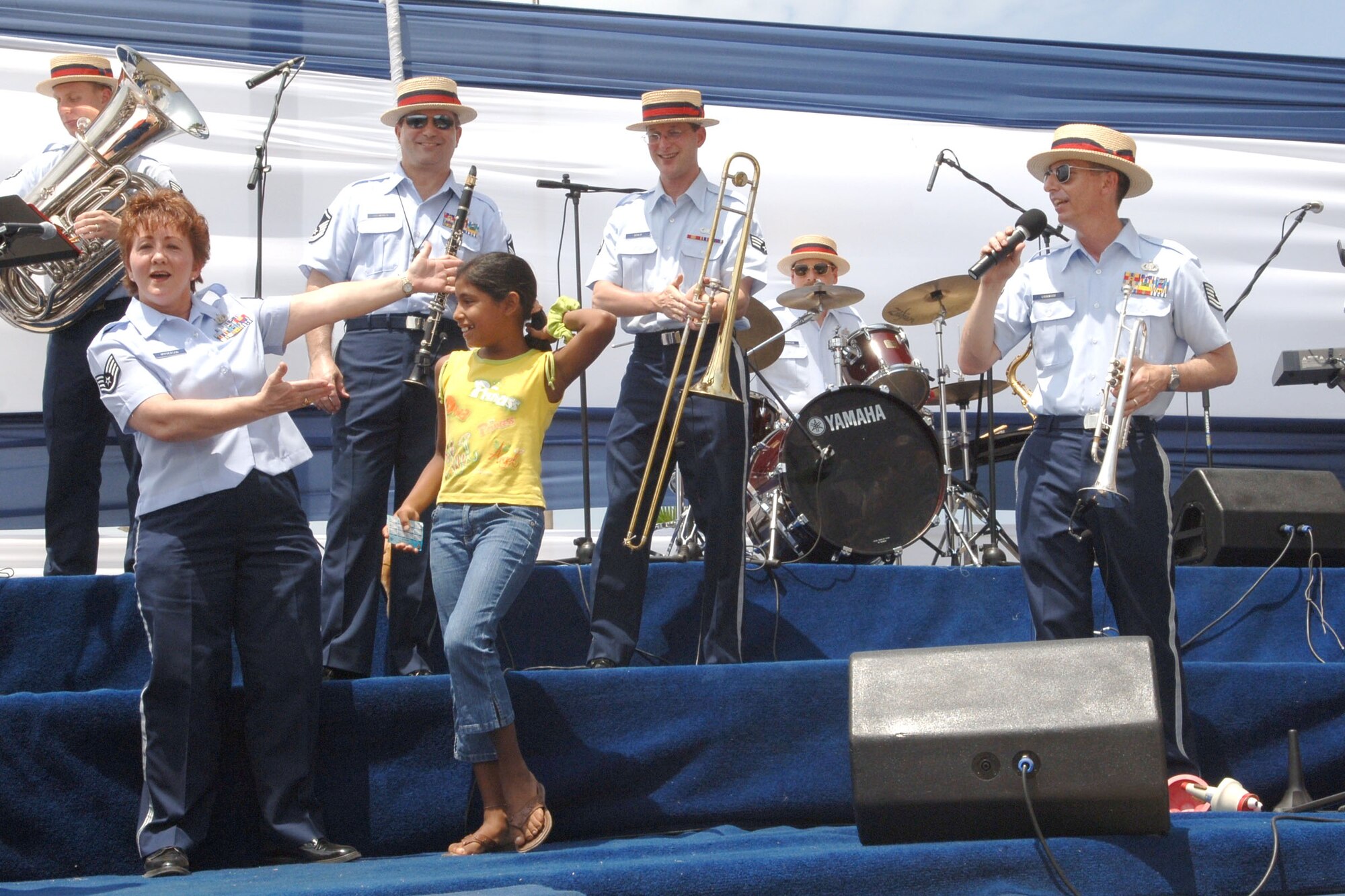 The Air National Guard Band of the Southwest performs before a crowd of more than 15, 000 Peruvians during Falcon Condor 2007, a joint air show at Las Palmas Air Force Base, Peru. The air show directly supports the U.S. Southern Command's engagement goals and furthers relations between allied nations. (U.S. Air Force photo/Tech. Sgt. Kerry Jackson)