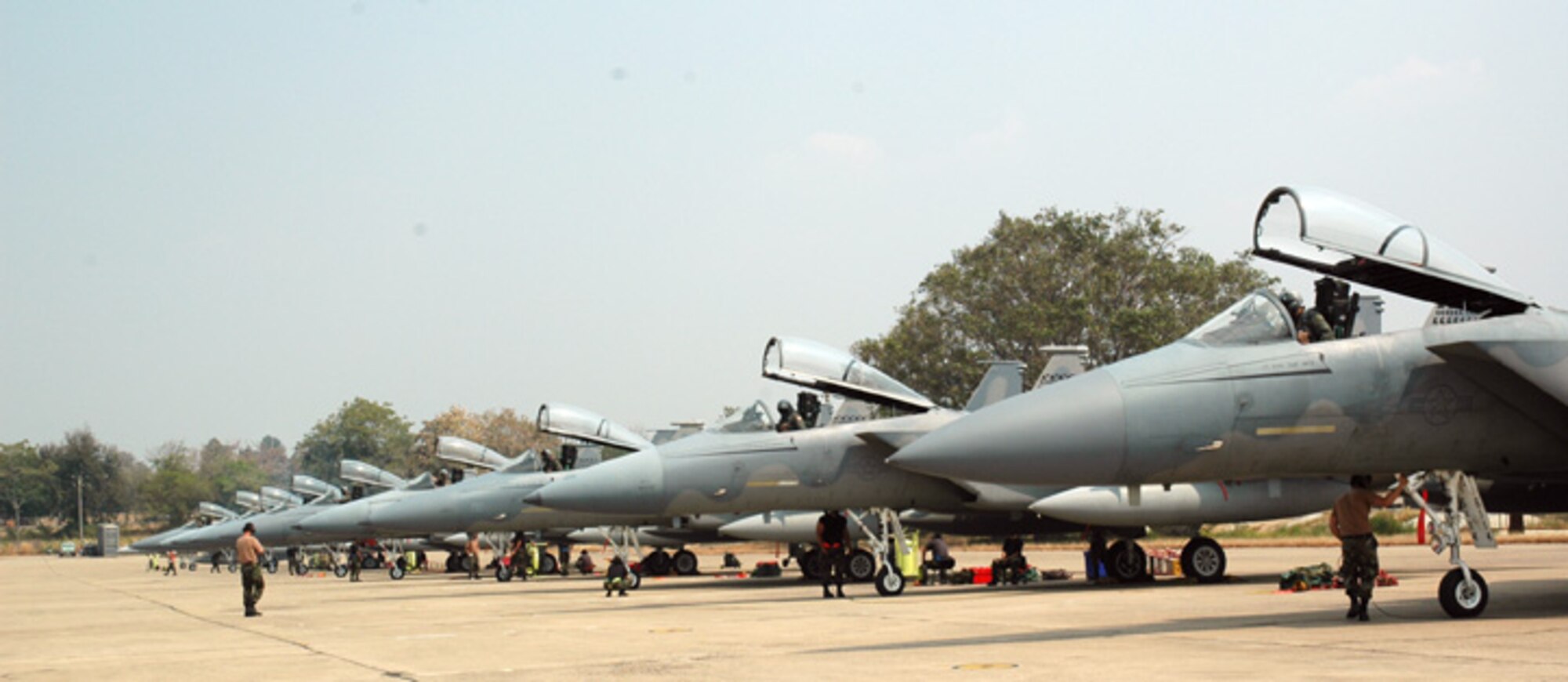 KORAT AIR BASE Thailand - Hawaii Air National Guard F-15 pilots from the 154th Wing, Hickam Air Force Base, Hawaii, prepare for their final Cope Tiger 2007 sorties. (USAF photo by Staff Sgt. Betty Squatrito-Martin.)