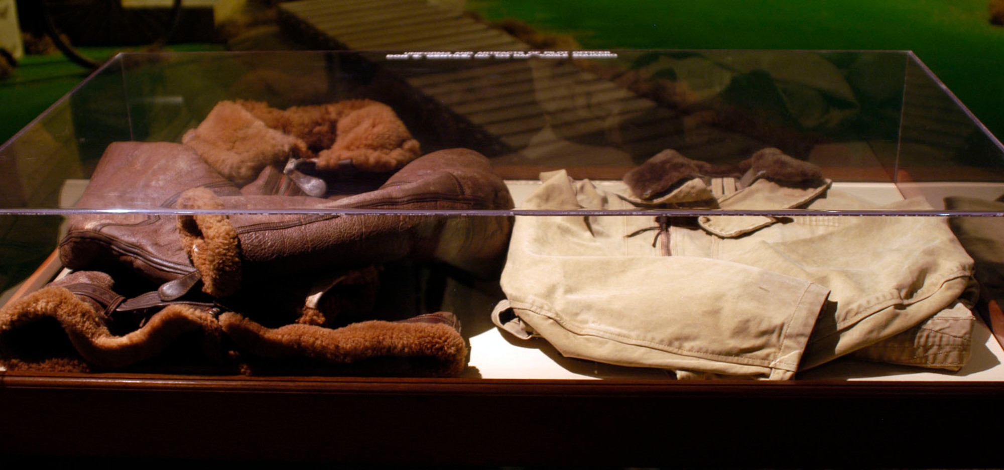 DAYTON, Ohio - Uniforms and artifacts of pilot officer Don S. Gentile, No. 133 RAF Eagle Squadron, on display in the Early Years Gallery at the National Museum of the U.S. Air Force. (U.S. Air Force photo)