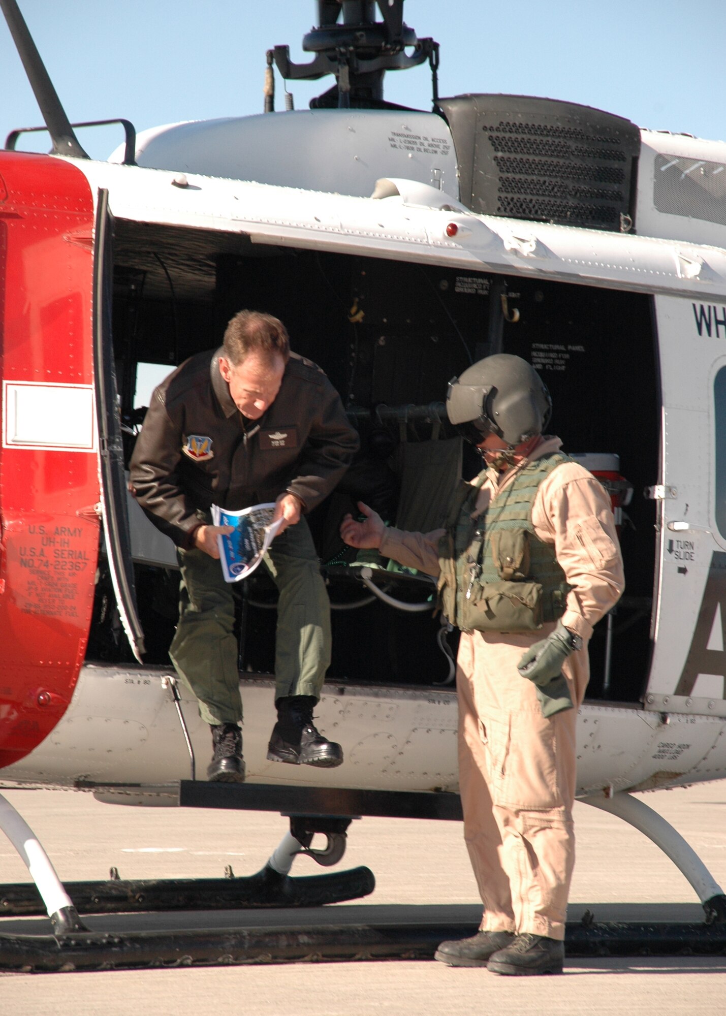 Lt. Gen. Norman Seip, 12th Air Force commander, gets off a helicopter after a tour of White Sands Missile Range Feb. 15. (U.S. Air Force photo by Airman Jamal Sutter)