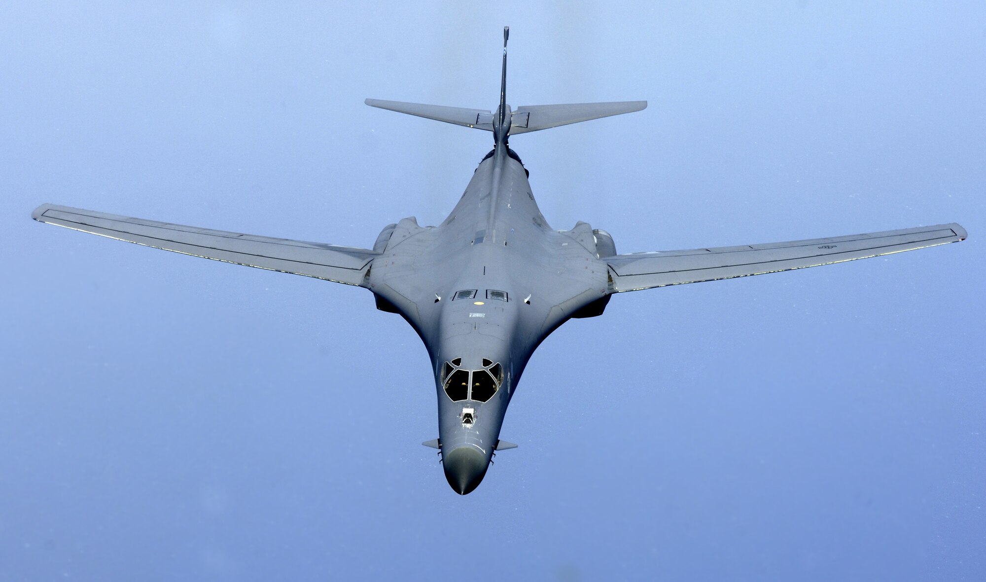 A B-1 Lancer flying a close-air-support mission in support of Operation Enduring Freedom struck an enemy communications' compound Feb. 20 near Kajaki, Afghanistan. The B-1 dropped GBU-38s and GBU-31s bombs on the compound for Operation Enduring Freedom. (U.S. Air Force photo/Staff Sgt. Brian Ferguson)