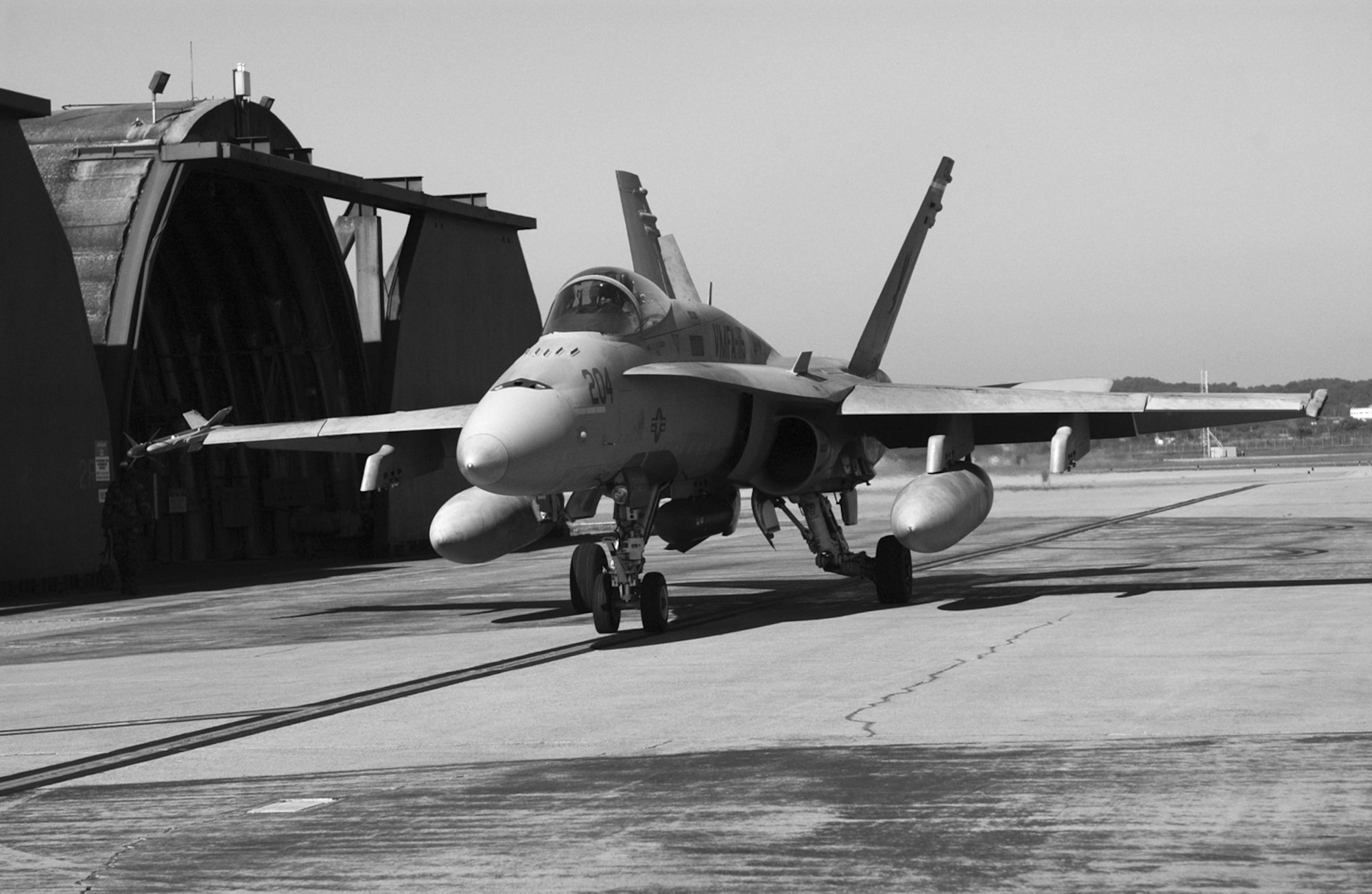 OSAN AIR BASE, Republic of Korea --  A Marine Corps F/A-18 from the VMFA-155 “Silver Eagles” prepares to taxi out onto the runway for a mission. The unit departs Nov. 17 after five weeks of training on Osan. (U.S. Air Force photo by Airman 1st Class Gina Chiaverotti)