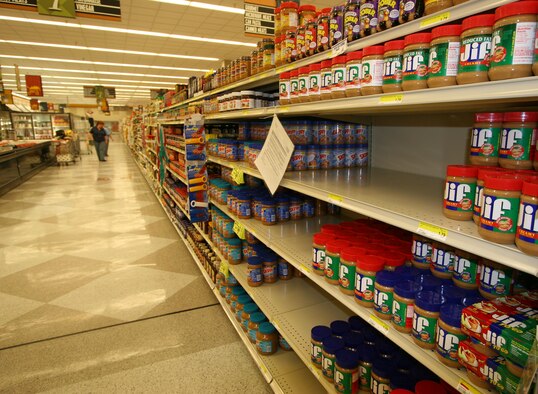 Commissary customers will find empty spaces on the shelves where the store has pulled the Peter Pan brand of peanut butter after it was linked to a Salmonella outbreak. 