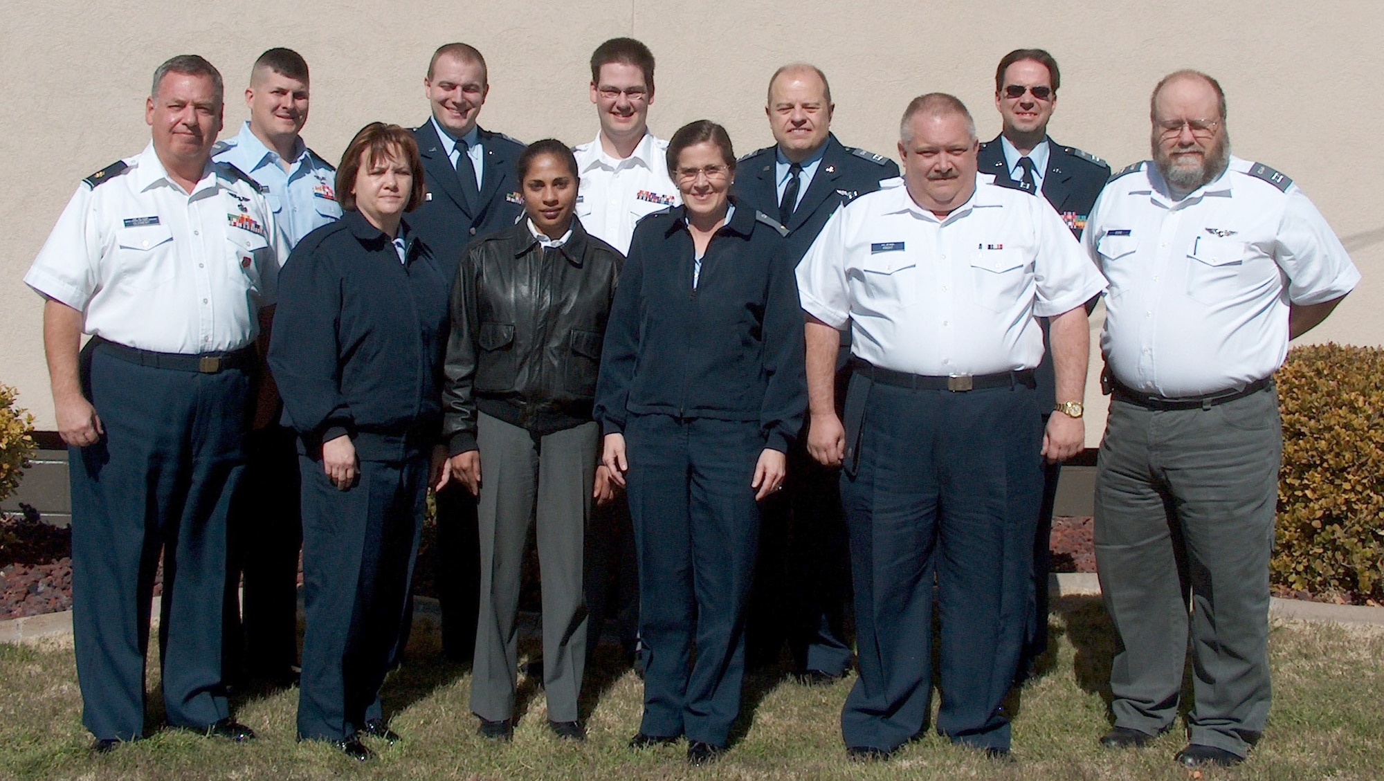 From Left to Right are Civil Air Patrol officers (Row 1) Maj. Maurice Clement, Senior Member Lisa Knight, 1st Lt. Sabina Crymes, 2nd Lt. Johanna Augustine, Capt. Bill Knight and Capt. Paul Kirk. (Row 2) Capt. Scott Dellinger, 1st Lt. James Keohane, 1st Lt. Stephen White, Capt. David Crymes and Capt. David Wolfe. (Civil Air Patrol Photo by Maj. Dana Gray)