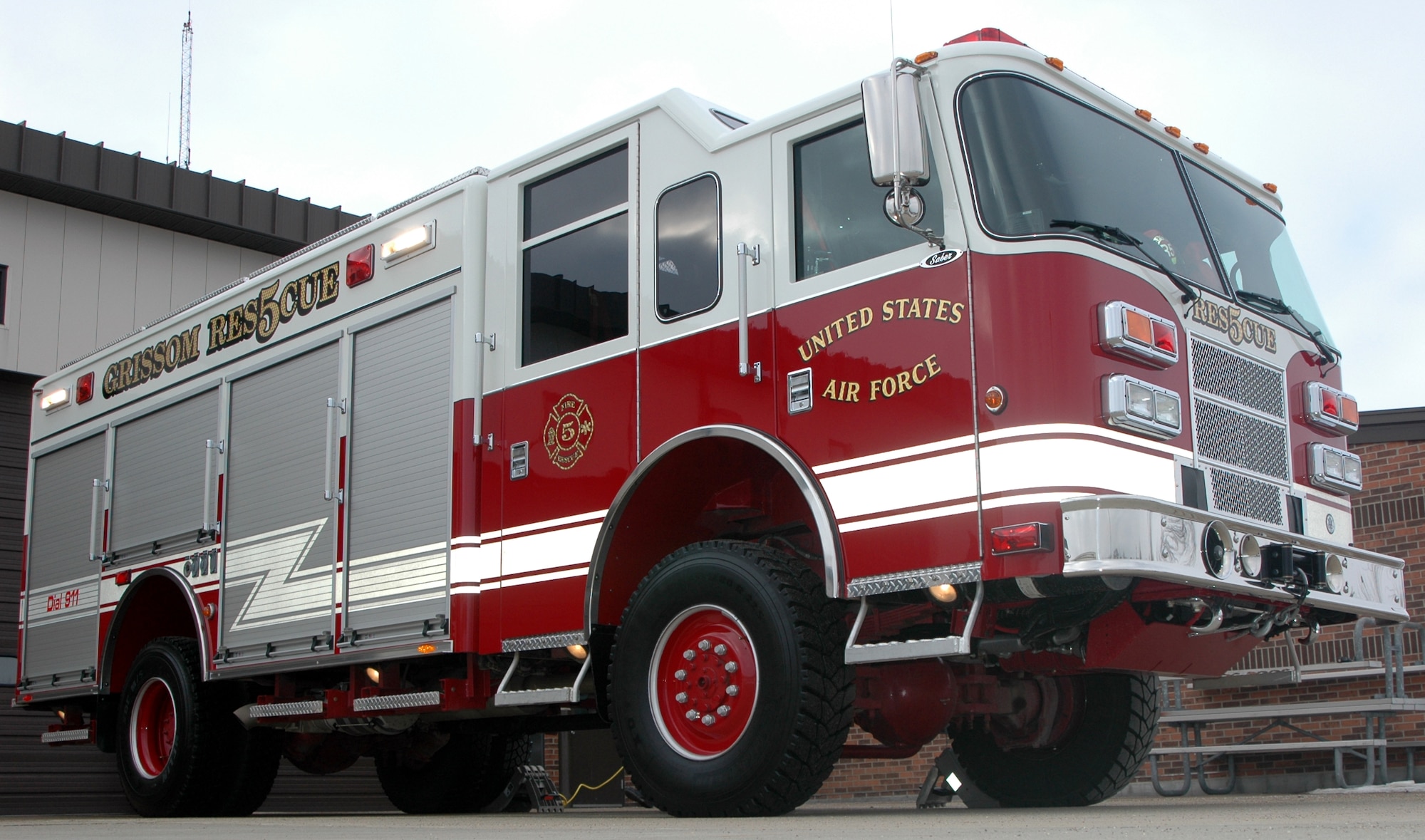 GRISSOM AIR RESERVE BASE, Ind., -- Rescue 5, Grissom's latest fire truck provides first responders a valuable tool when responding to accidents and incidents both on and off base. The heavy duty rescue vehicle was put into service recently and is proving to be a valuable asset to both the base and the community. (U.S. Air Force photo/Tech. Sgt. Doug Hays)