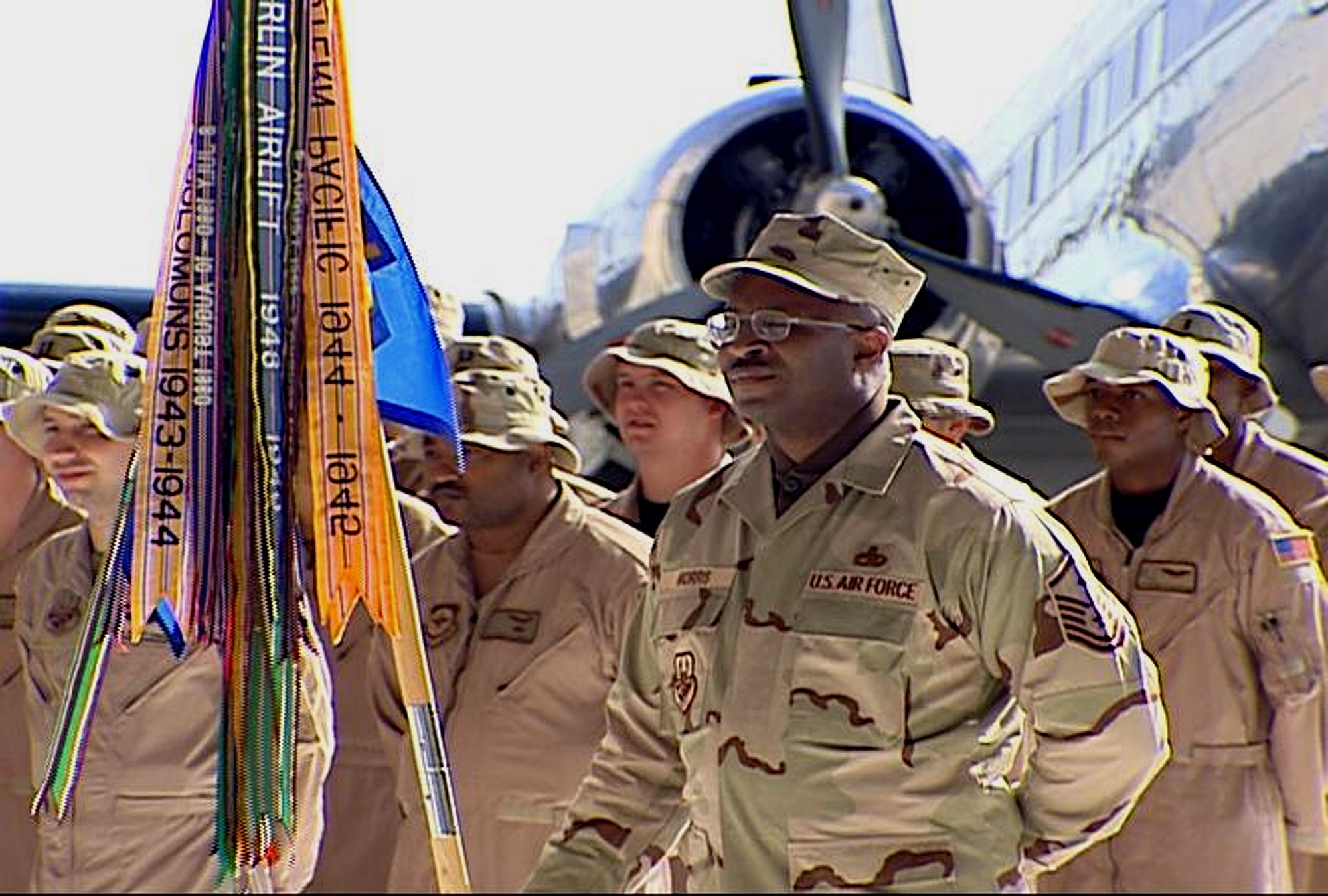 Airmen from the 41st Airlift Squadron stand in formation during the realignment ceremony Feb. 23 at Pope Air Force Base, N.C. The 41st AS "Blackcats" are heading to Little Rock AFB, Ark., as part of the Base Realignment and Closure process. The 41st AS will stand up at Little Rock AFB April 5. (U.S. Air Force photo)