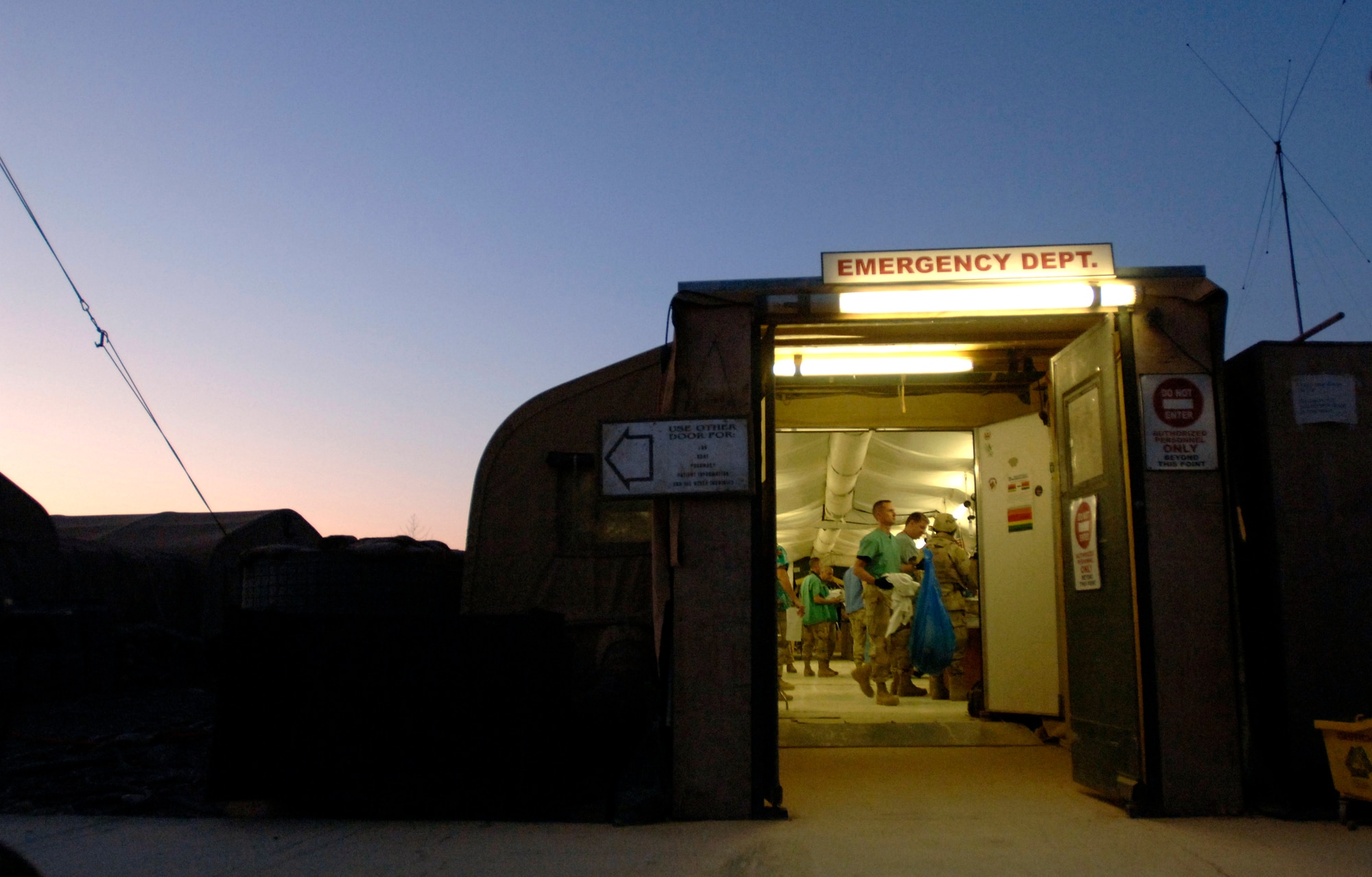 Medics tend to a patient Feb. 19 in the emergency room of the Air Force Theater Hospital at Balad Air Base, Iraq. As nightfall approached, 39 patients had been treated at the hospital that day. The medical facility has a survival rate of 98 percent. (U.S. Air Force photo/Tech. Sgt. Cecilio M. Ricardo Jr.)

