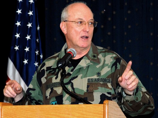 Chap. (Brig. Gen.) Cecil Richardson, Air Force deputy chief of chaplains, speaks at Team Kirtland?s National Prayer Breakfast Feb. 15 at the Mountain View Club. The National Prayer Breakfast is a long-standing American tradition where government officials and leaders meet for prayer and to discuss national issues. (U.S. Air Force photo by Dennis Carlson)