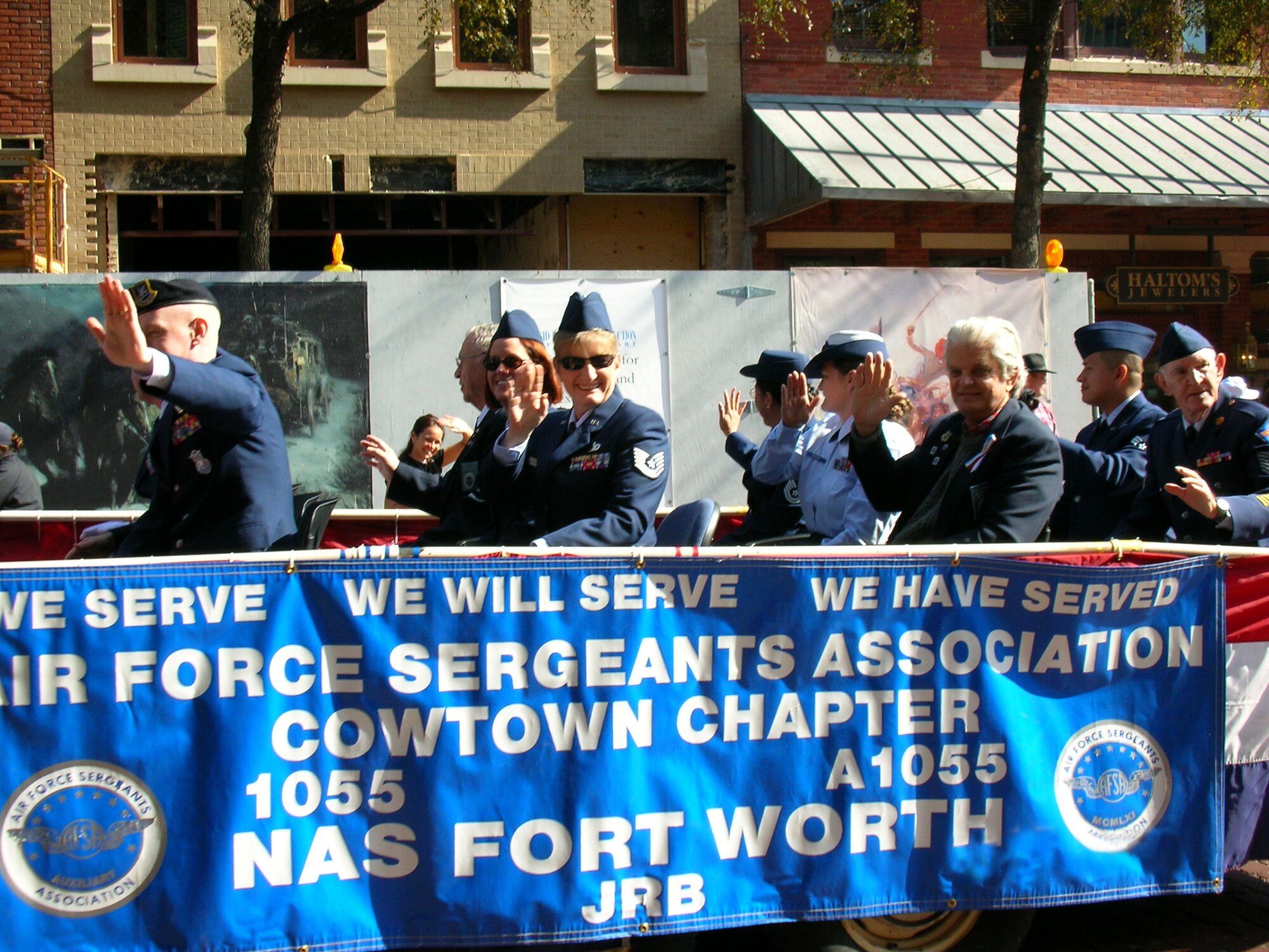 The Air Force Sergeants Association, Chapter 1055 participate in the annual downtown Fort Worth Veteran's Day Parade with a float. (U.S. Air Force Photo/Chief Master Sgt. Max Guadiano)