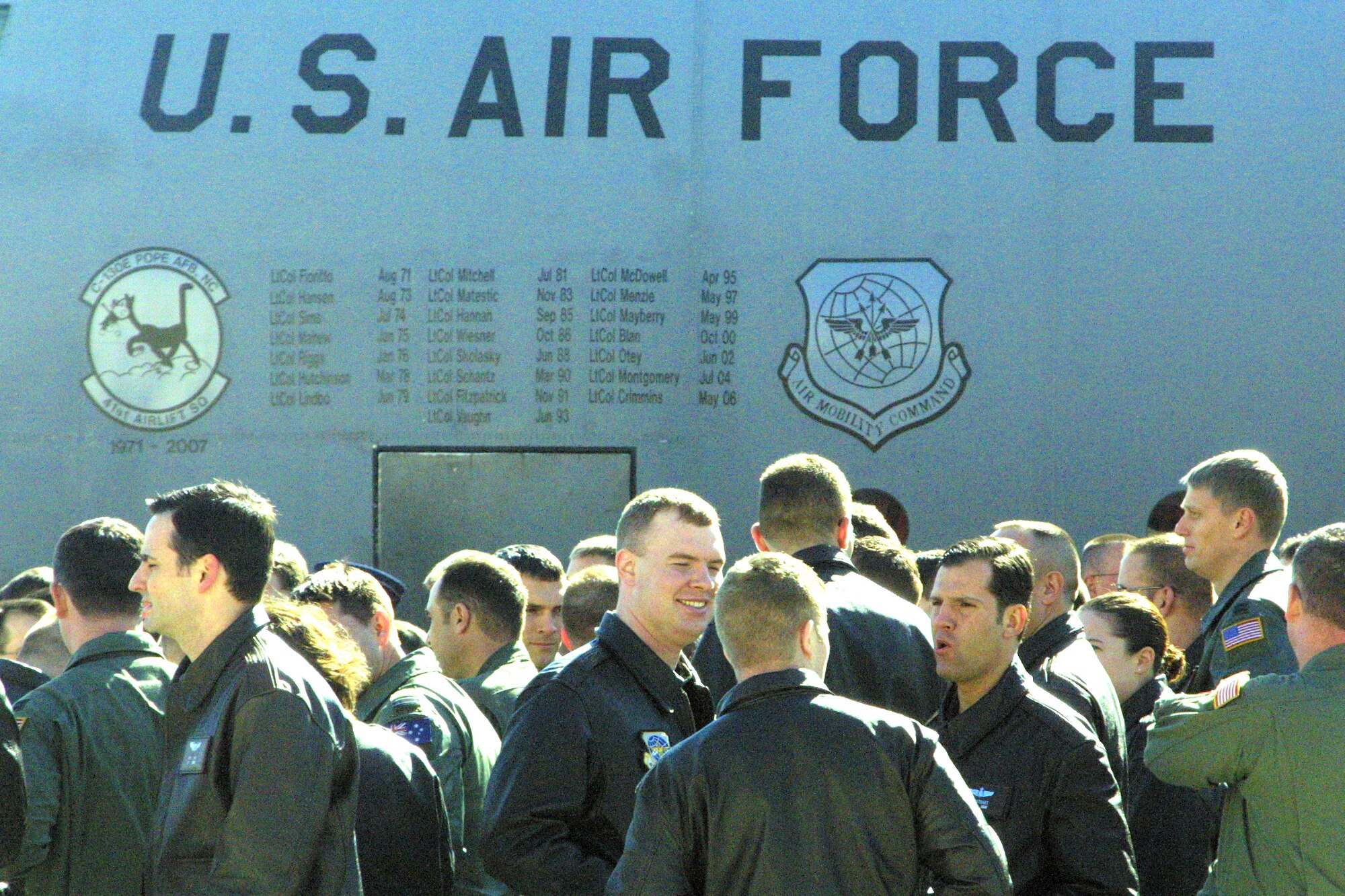 The 41st Airlift Squadron realigned under the 463rd Airlift Group at Little Rock AFB, Ark., in a ceremony Feb. 16, at Pope AFB, N.C. (U.S. Air Force Photo/Nicole Campbell)