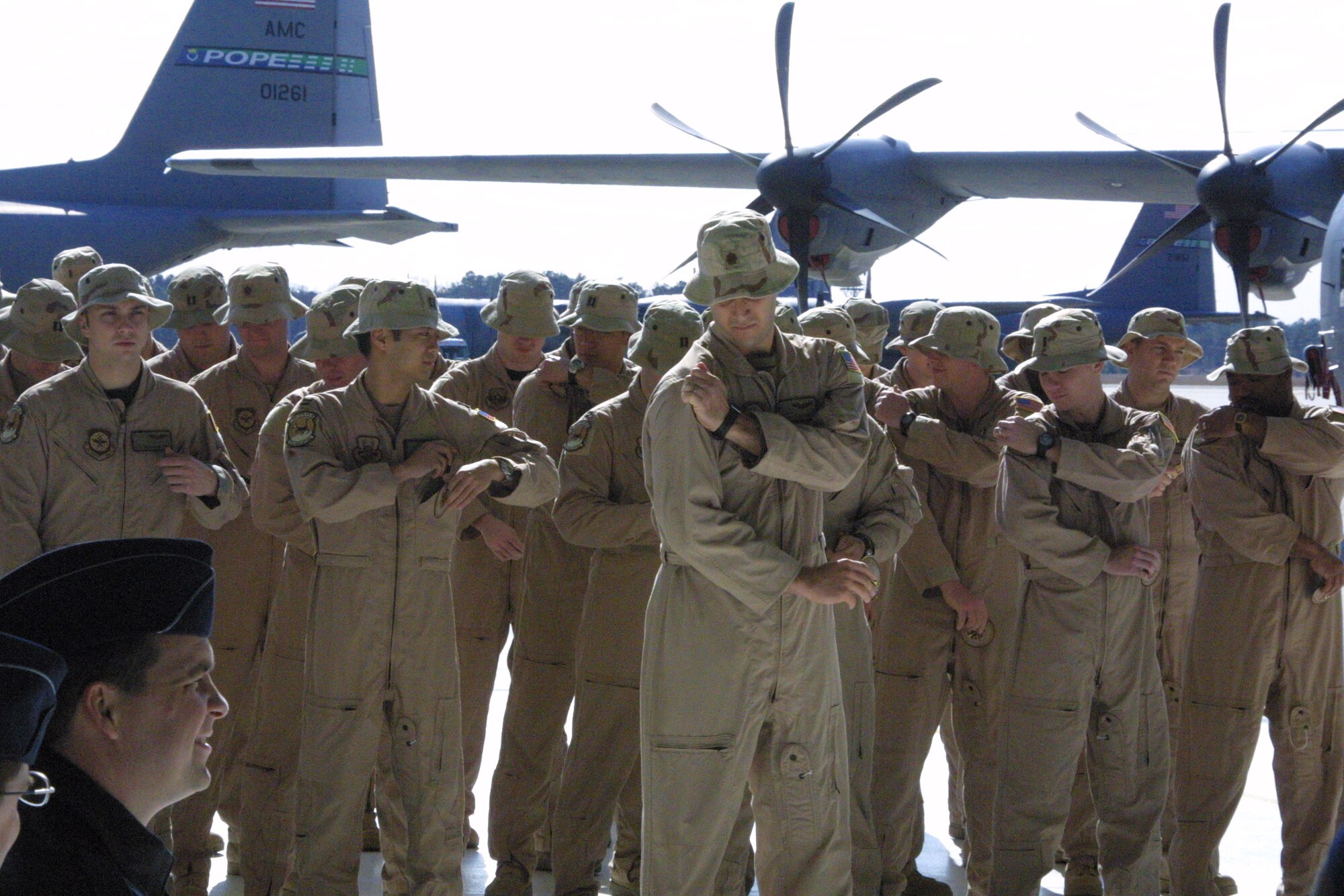 The 41st Airlift Squadron realigned under the 463rd Airlift Group at Little Rock AFB, Ark., in a ceremony Feb. 16, at Pope AFB, N.C. (U.S. Air Force Photo/Nicole Campbell)