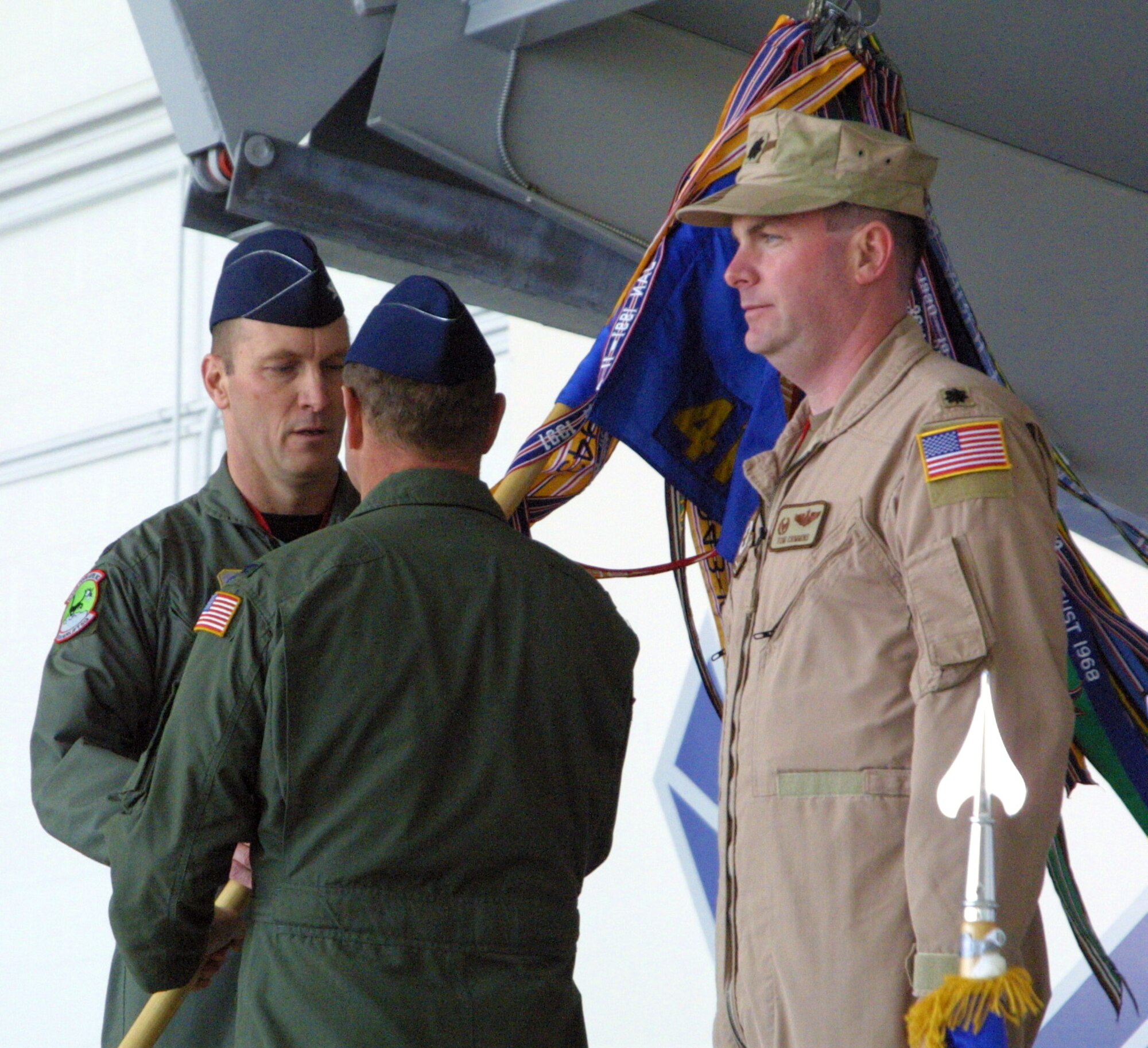 The 41st Airlift Squadron realigned under the 463rd Airlift Group at Little Rock AFB, Ark., in a ceremony Feb. 16, at Pope AFB, N.C. (U.S. Air Force Photo/Nicole Campbell)