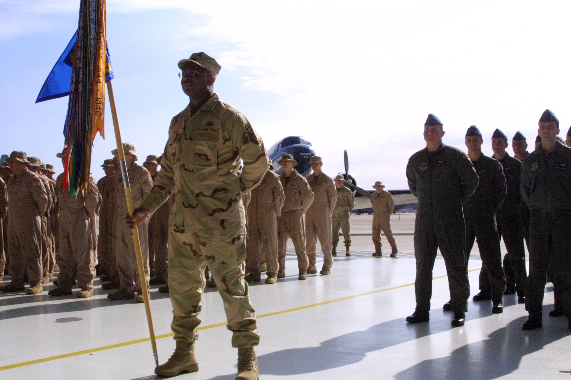 The 41st Airlift Squadron realigned under the 463rd Airlift Group at Little Rock AFB, Ark., in a ceremony Feb. 16, at Pope AFB, N.C. (U.S. Air Force Photo/Nicole Campbell)
