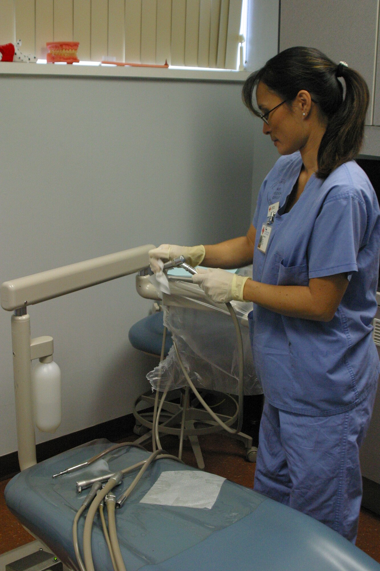 Red Cross dental assistants train at the Pope Dental Clinic.