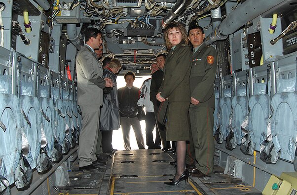 Kyrgyzstan military officials tour the inside of a 58th Special Operations Wing CV-22 Osprey here. (U.S. Air Force photo by Todd Berenger)