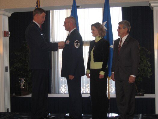 Master Sgt. Grady Raynor received top honors from the Society of Military Engineers in mid-February when he received the society's Goddard Medal. The medal is presented for outstanding contributions to military engineering, including military troop construction, base maintenance, and contingency engineering. The medal was first awarded in 1973. Sergeant Raynor is an engineer with the 916th Air Refueling Wing, Air Force Reserve.

