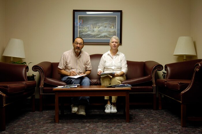 Keith and Ann Ashton, retired Air Force, seek assistance with their will at the Legal Office here recently. (U.S. Air Force photo by Staff Sgt. Stacy L. Pearsall)