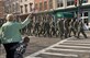 Parade-goers cheer Charleston AFB Airmen as they march in the Washington Light Infantry Brigade parade on Meeting Street in Charleston Saturday. More than 160 base Airmen participated in the parade. (U.S. Air Force photo/Senior Airman Sam Hymas)