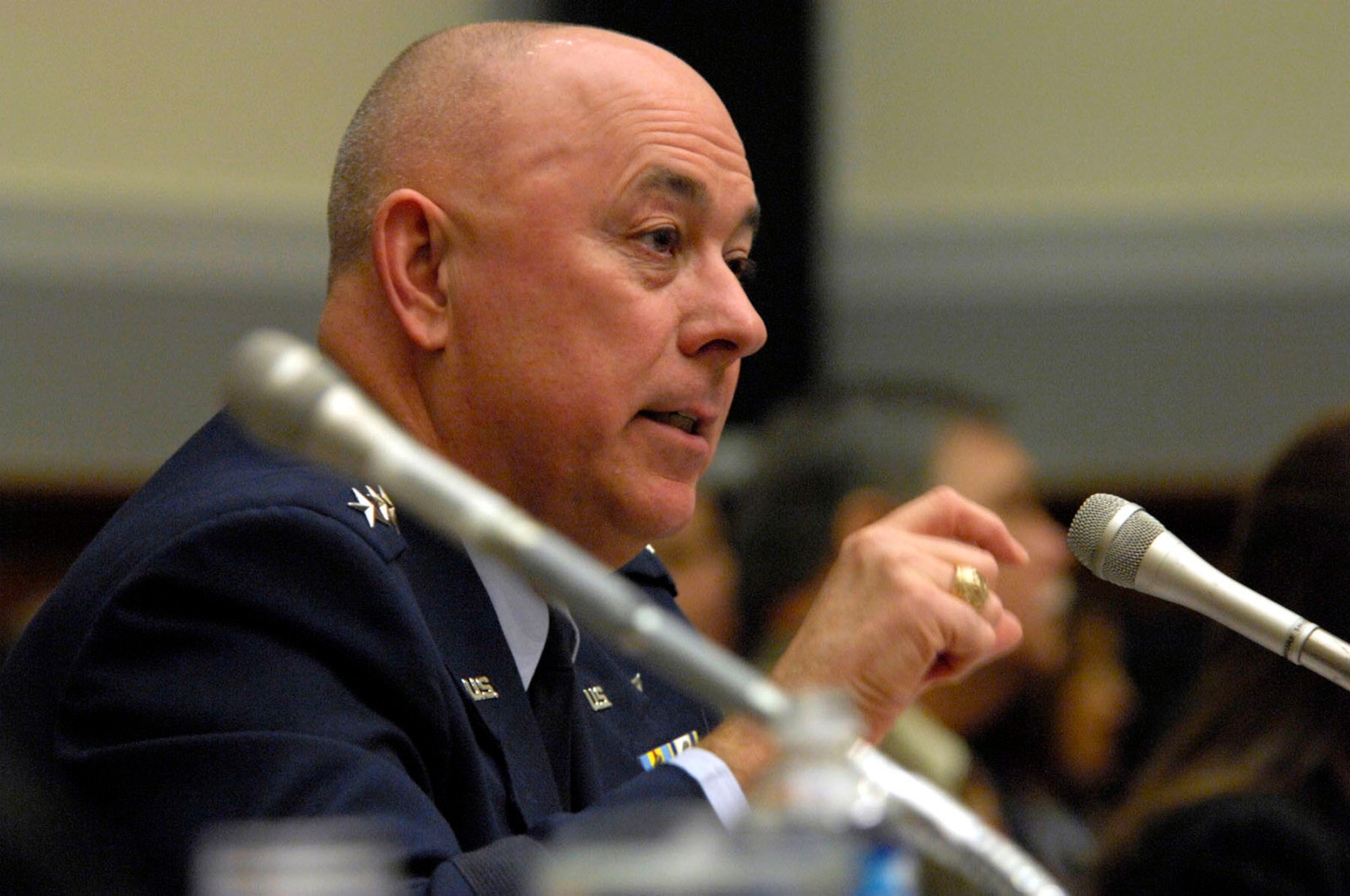 Air Force Chief of Staff Gen. T. Michael Moseley testifies before a House committee on Capitol Hill Feb. 28 about the need for more money to upgrade the Air Force's aging fleet of tanker aircraft. (U.S. Air Force photo/Tech. Sgt. Cohen A. Young) 