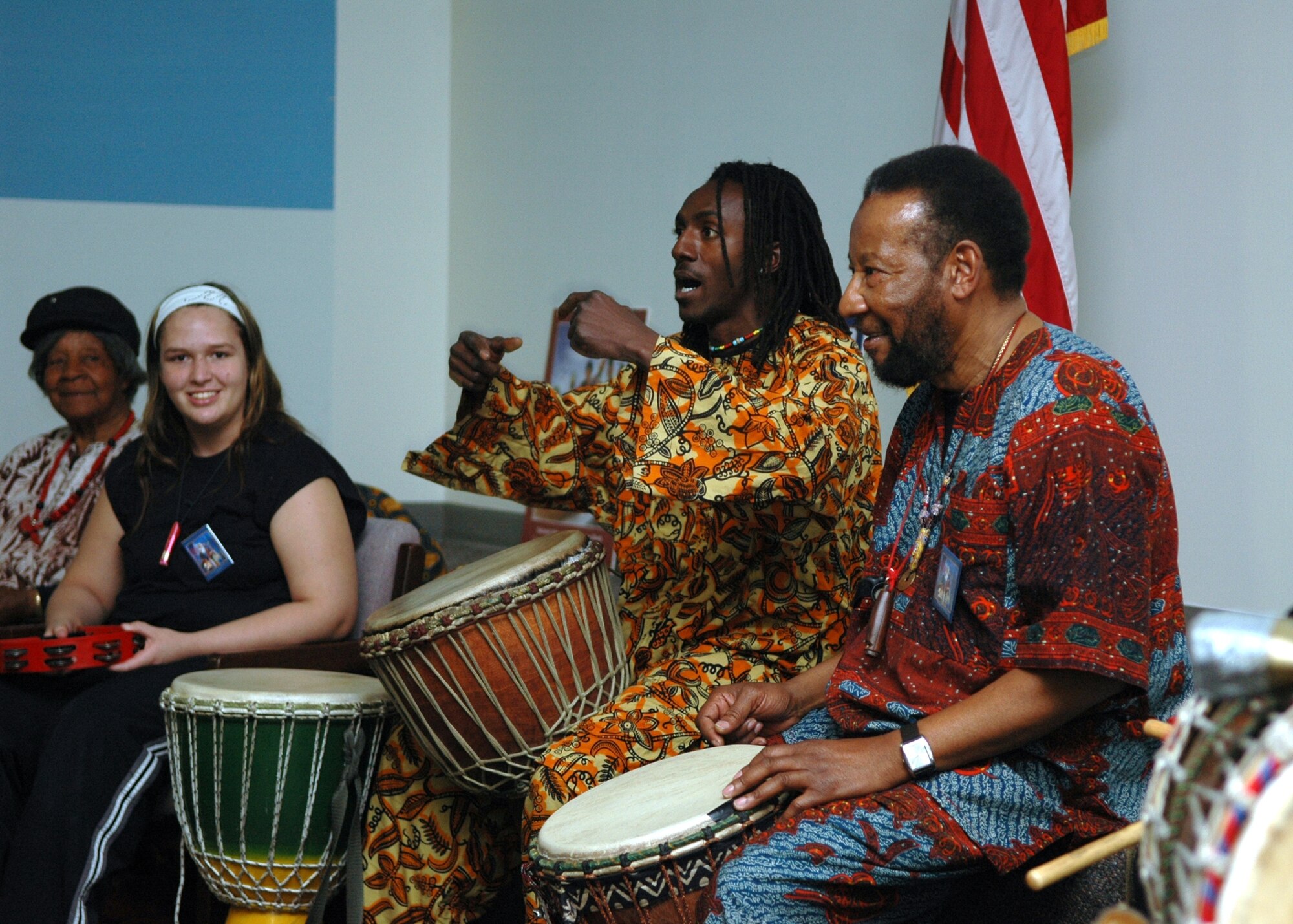 The New World Drummers of Las Cruces, N.M., came to Holloman Feb. 22 and performed in celebration of African American Black History Month at Bong Theater. (U.S. Air Force photo by Airman Jamal Sutter)