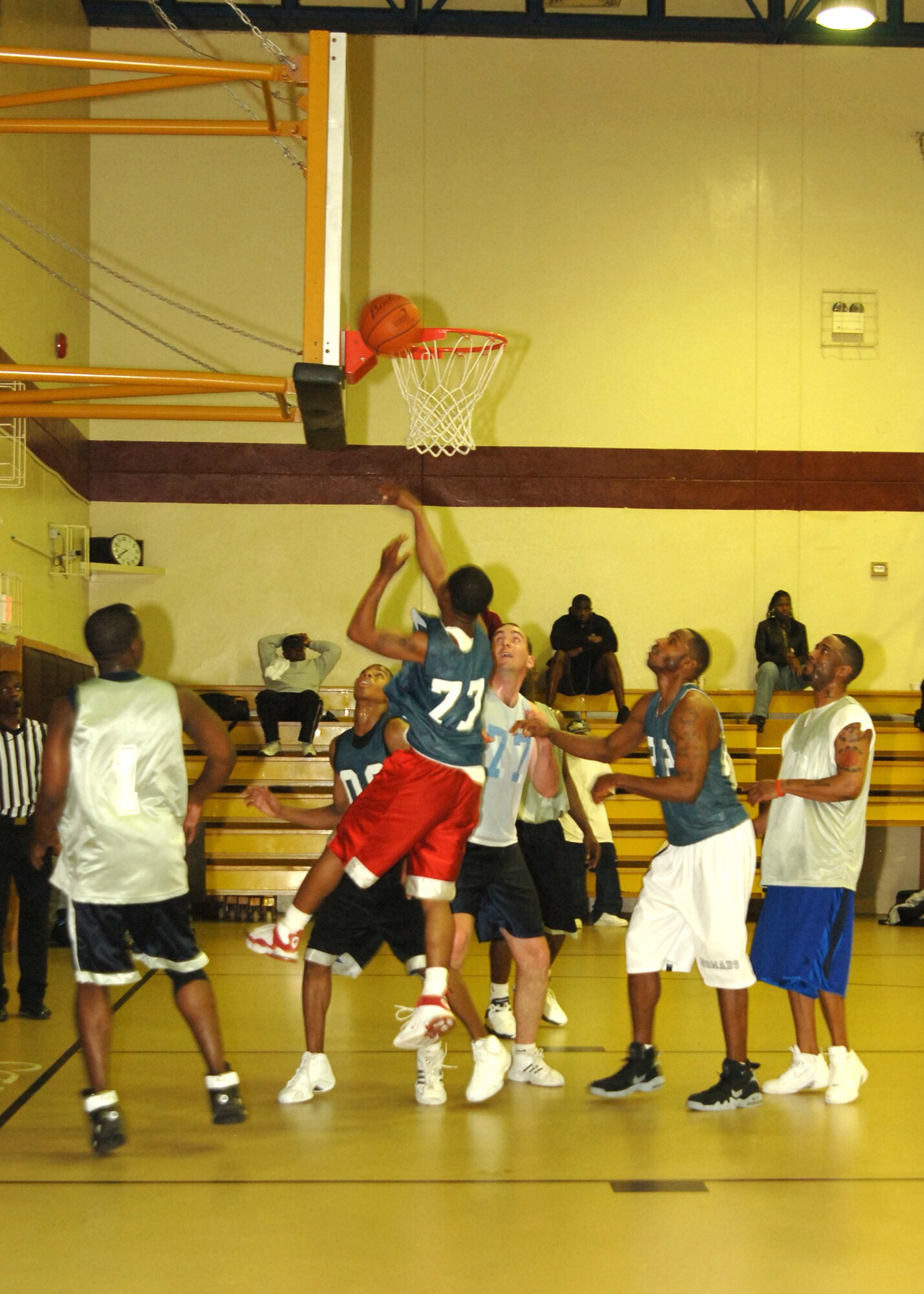 The 39th Security Forces Squadron up ended the 39th Civil Engineer/Mission Support/Services Squadron, 68-60, in intramural basketball to force a championship finale at 7 p.m. tonight at the Fitness Center. (U.S. Air Force photo by Airman 1st Class Kelly Leguillon)