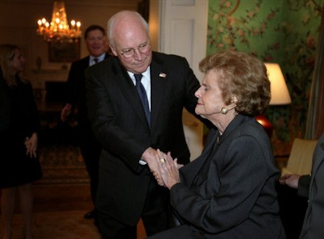 Vice President Dick Cheney greets former first lady Betty Ford at Blair House in Washington, D.C., Jan. 1, 2007. 