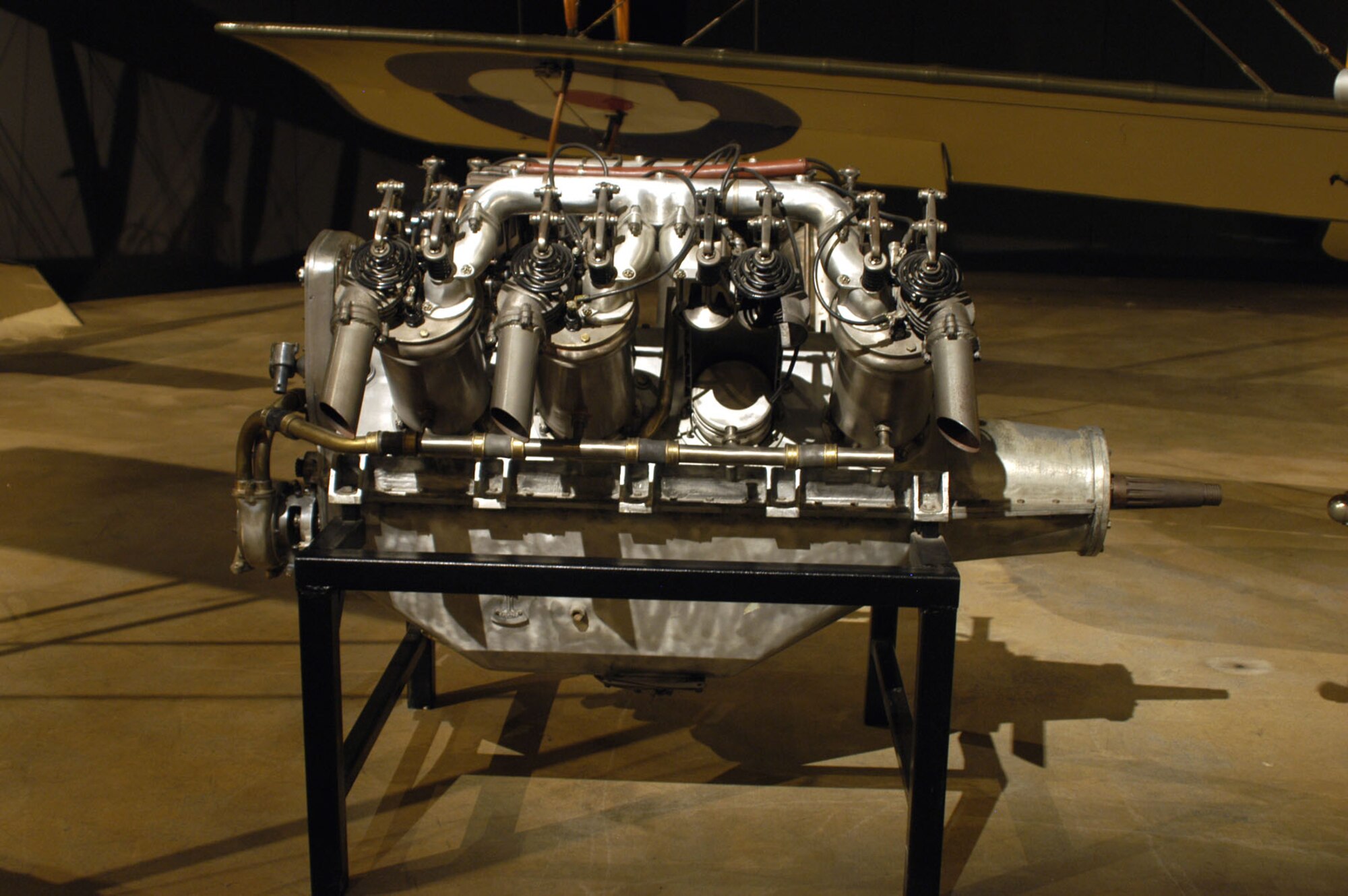 DAYTON, Ohio -- Curtiss V2-3 engine on display in the Early Years Gallery at the National Museum of the United States Air Force. (U.S. Air Force photo)