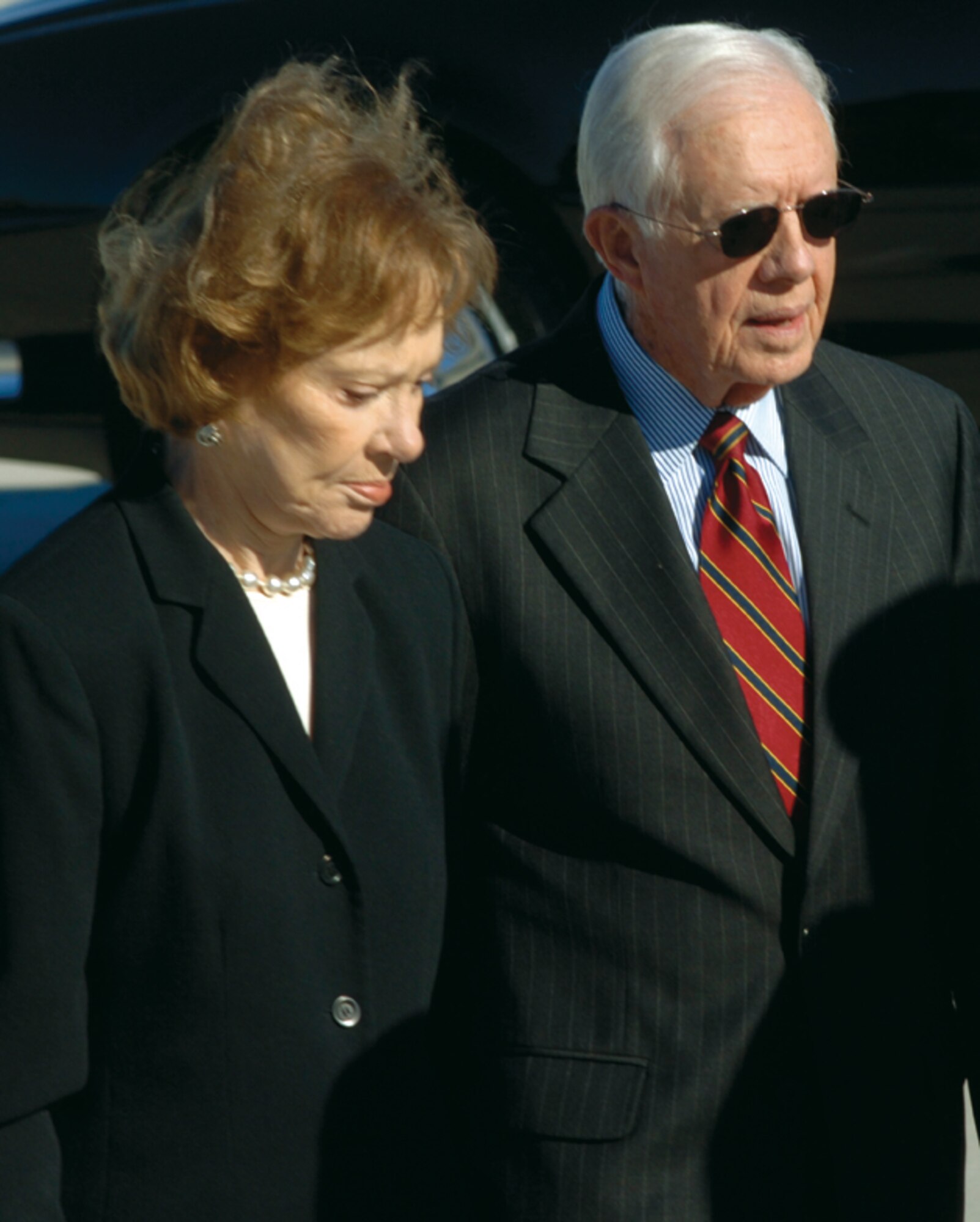 ANDREWS AFB, Md. -- Former President Jimmy Carter and former First Lady Rosalynn Carter bid a farewell to President Gerald R. Ford during the departure ceremony here Tuesday. There were 20 honorary pallbearers who were personally asked by President Ford to serve. Honorary pallbearers are ceremonial escorts and personal honor guard for the former president. The men and women represent President Ford and his many close and personal friends from across America, according to the State Funeral News Release. The first national funeral the nation mourned occurred April 19, 1865, in observance of Abraham Lincoln’s death, according to the Military District of Washington Web site at www.mdw.army.mil.
(U.S. Air Force Photo by Airman 1st Class Laura Cirksena) (Released)