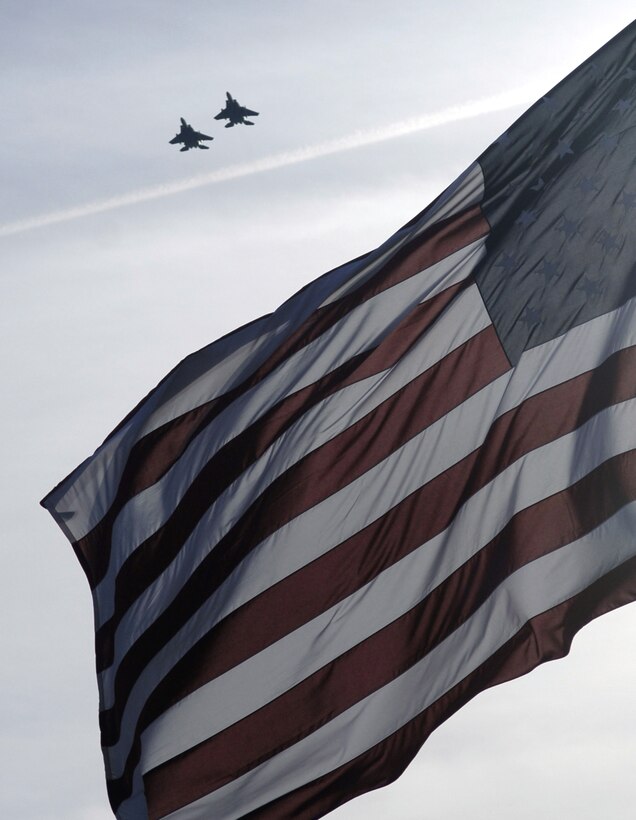 U.S. Air Force F-15E Strike Eagle aircraft do a flyby in preparation for former President Gerald R. Ford's internment Jan. 3 in Grand Rapids, Mich. (U.S. Air Force photo/Tech. Sgt. Cecilio M. Ricardo Jr.) 