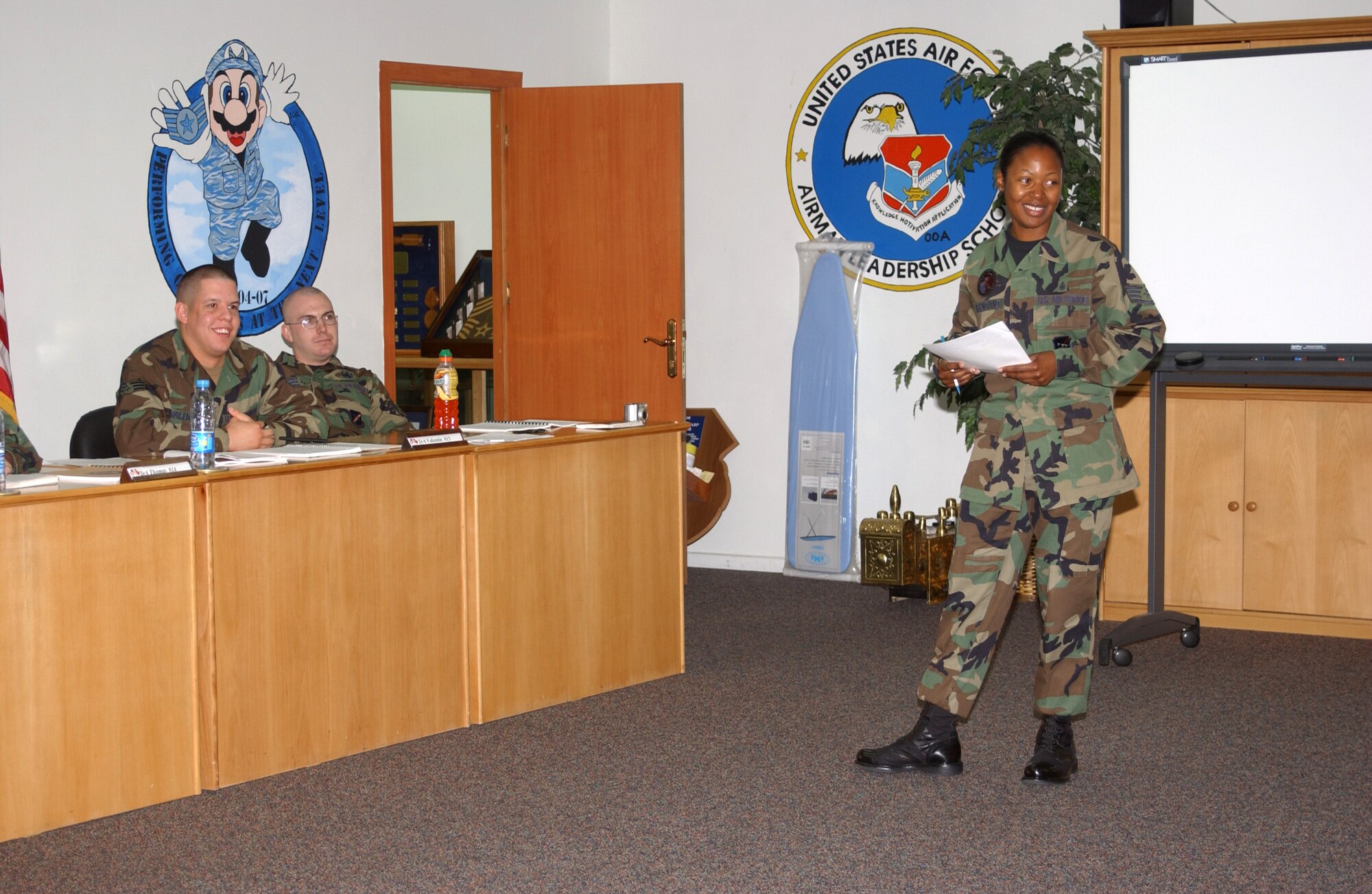 Staff Sgt. Alexandra Melenciano, or Sergeant Mel, as her students call her, was awarded the U.S. Air Forces in Europe Airman Leadership School Instructor of the Year award. (U.S. Air Force photo by Airman 1st Class Tiffany Colburn)