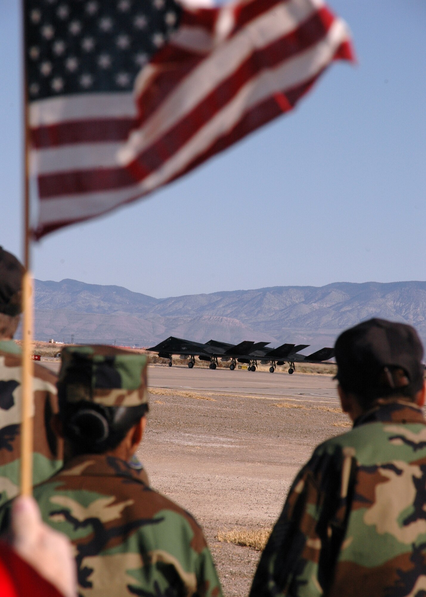 Both Holloman Airmen and Alamogordo community members came to the flightline Jan. 8 to say farewell to the 9th Fighter Squadron F-117A pilots headed to the Republic of Korea for a preplanned deployment. (U.S. Air Force photo by Airman Jamal Sutter)