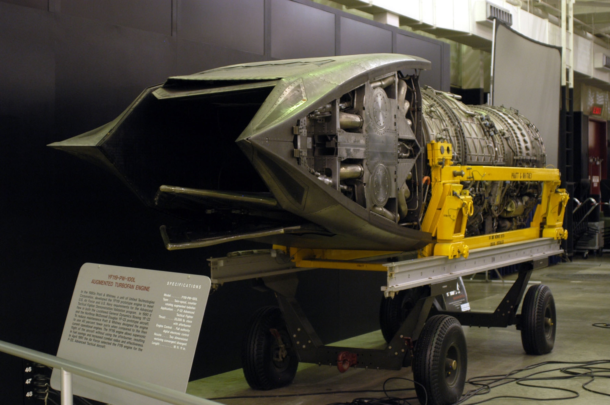 DAYTON, Ohio - Pratt & Whitney YF-119 on display at the National Museum of the U.S. Air Force. (U.S. Air Force photo)