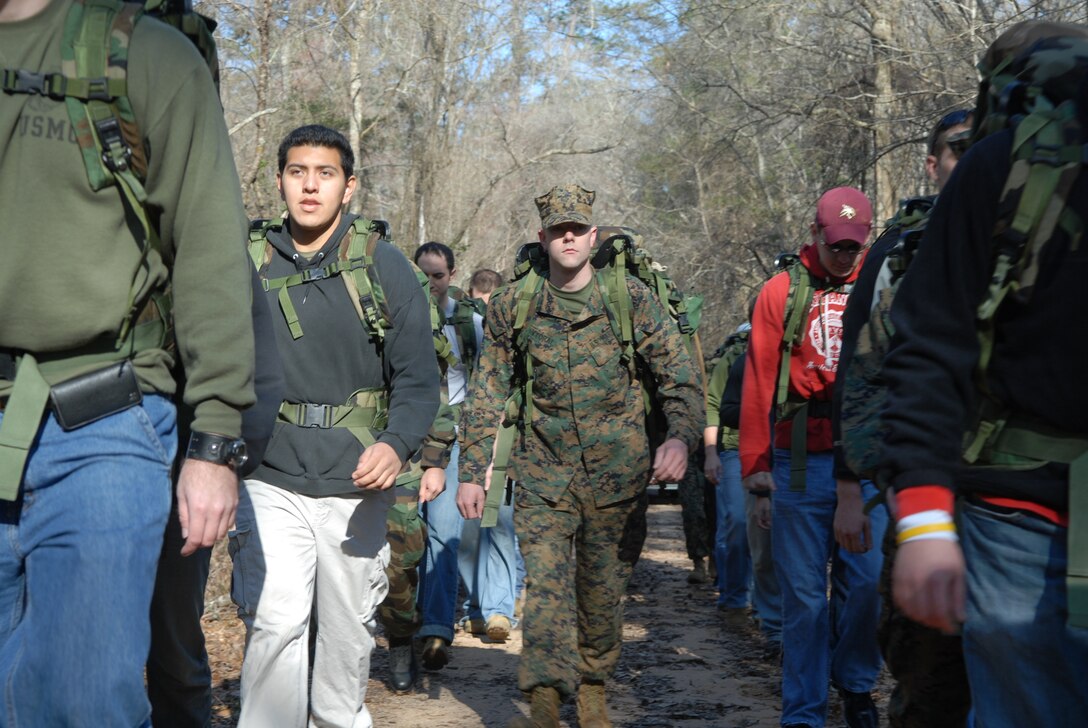 2nd Lt. Austin Vyoral ensures the candidates stay close during the annual hump with OSS Houston at Sam Houston State Park, February 27.