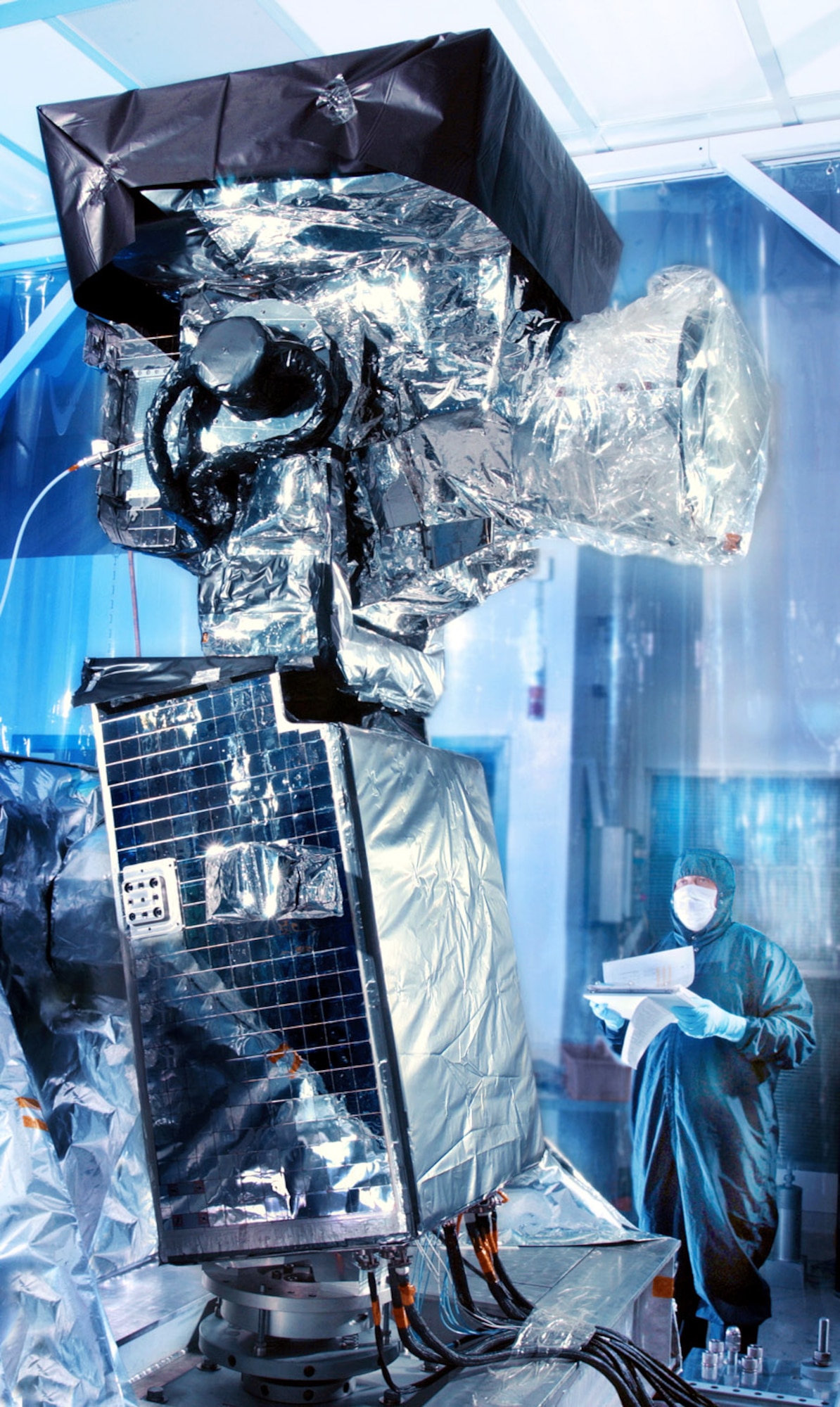 Lockheed Martin's Space Based Infrared Systems team extensively tested the Highly Elliptical Orbit-1 payload at Northrop Grumman's Azusa, Calif., facility prior to launch. The HEO payload will scan a larger region than the current system for ballistic missile launches. Training will begin Jan. 12 and 16 at Schriever Air Force Base, Colo., for future SBIRS crews. (Lockheed Martin photo/Russ Underwood)