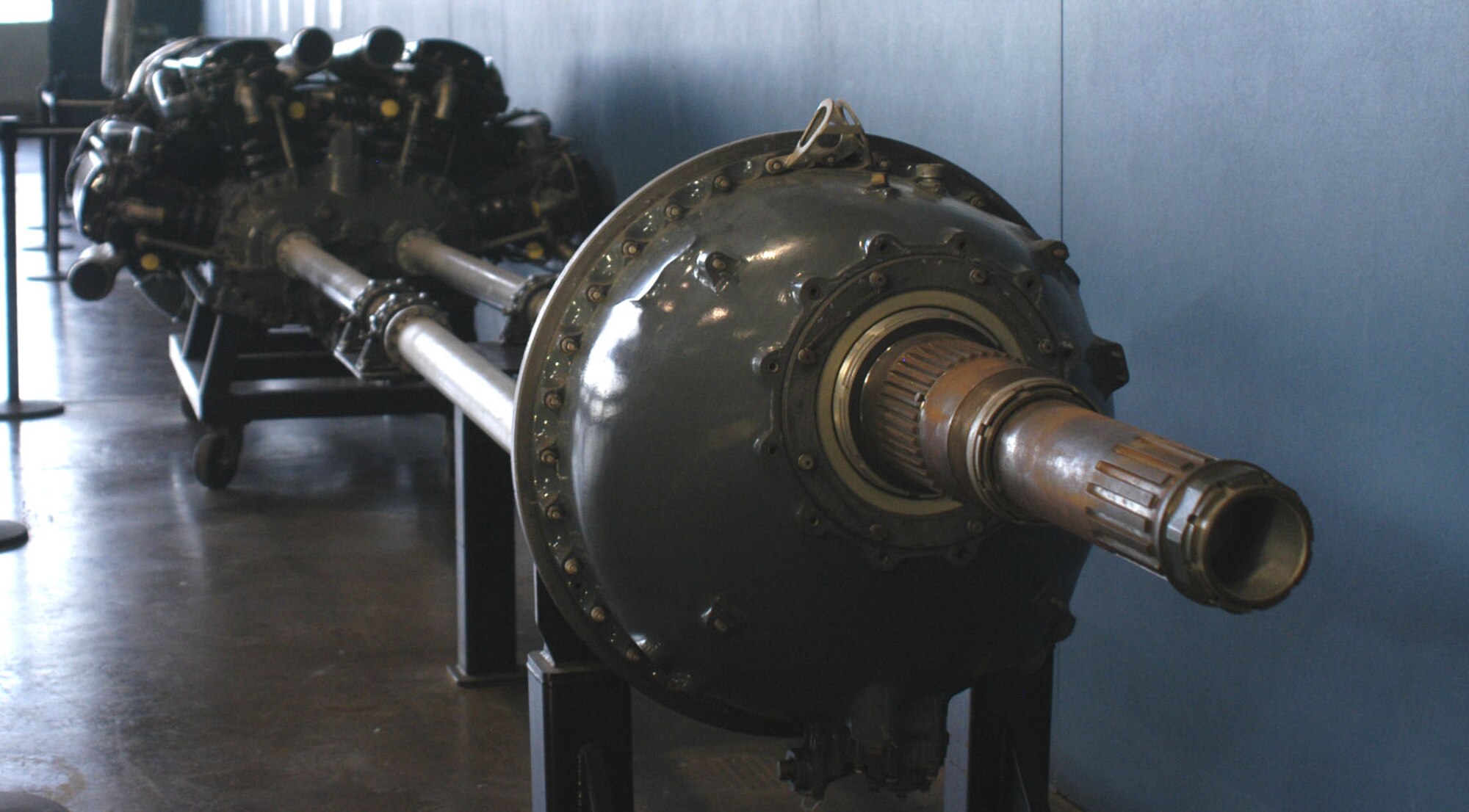 DAYTON, Ohio -- Allison V-3420 engine and drive train for the P-75A on display in the Research & Development Gallery at the National Museum of the United States Air Force. (U.S. Air Force photo)