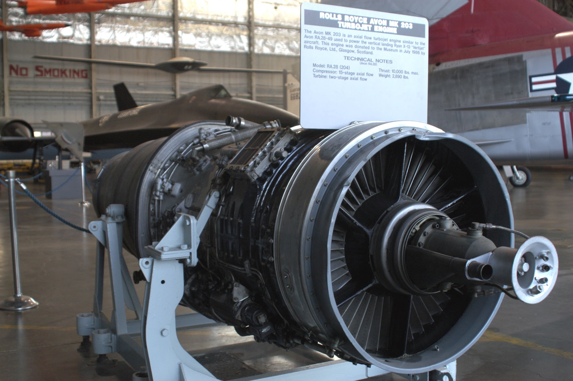 DAYTON, Ohio -- Rolls Royce Avon MK 203 on display in the Research & Development Gallery at the National Museum of the United States Air Force. (U.S. Air Force photo)