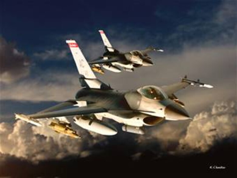 F-16.  Painting titled "New Jersey" was created by Ken Chandler. This image is 10x7.5 @ 300 ppi. Printable (PDF) files for this image, up to 18x24 inches @ 300 ppi, are available by contacting afgraphics@dma.mil.  This image is copyrighted and is the property of Ken Chandler and is available only to members of the armed forces and military organizations.